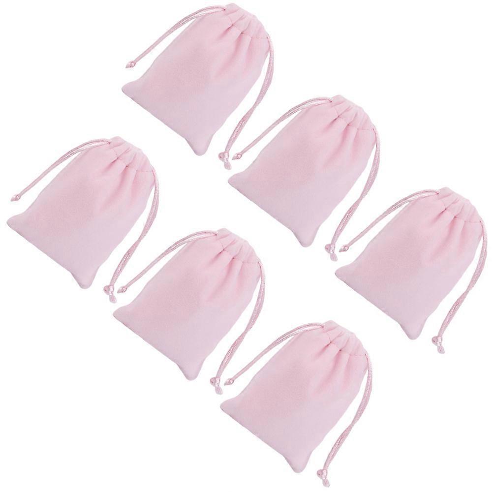 Pink Drawstring Pouches Storage Travel Use Business Display 9x7x1cm 6Pcs