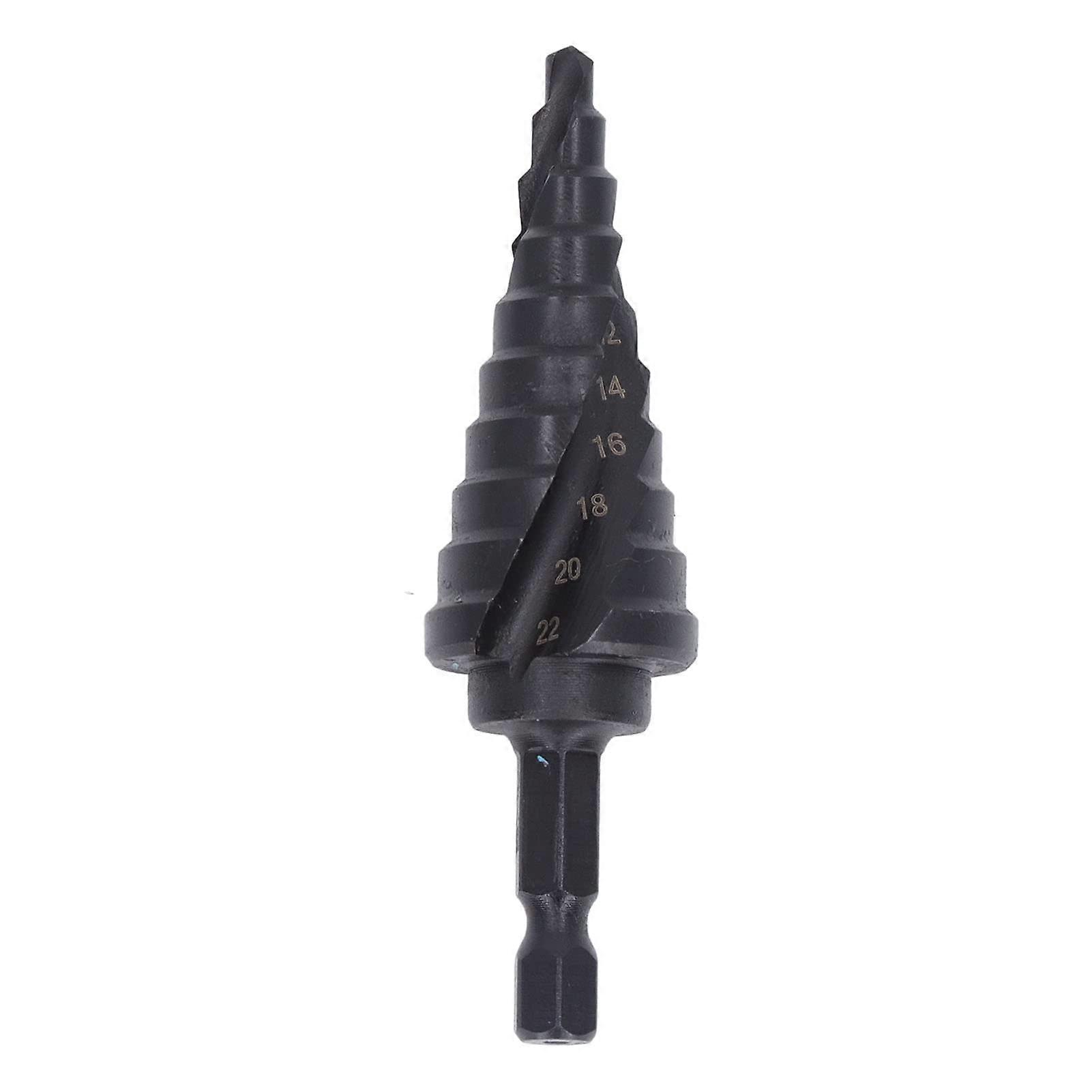Black HSS Spiral Step Drill Bit with Hex Shank, 10 Sizes 422mm for Metal Hole Drilling