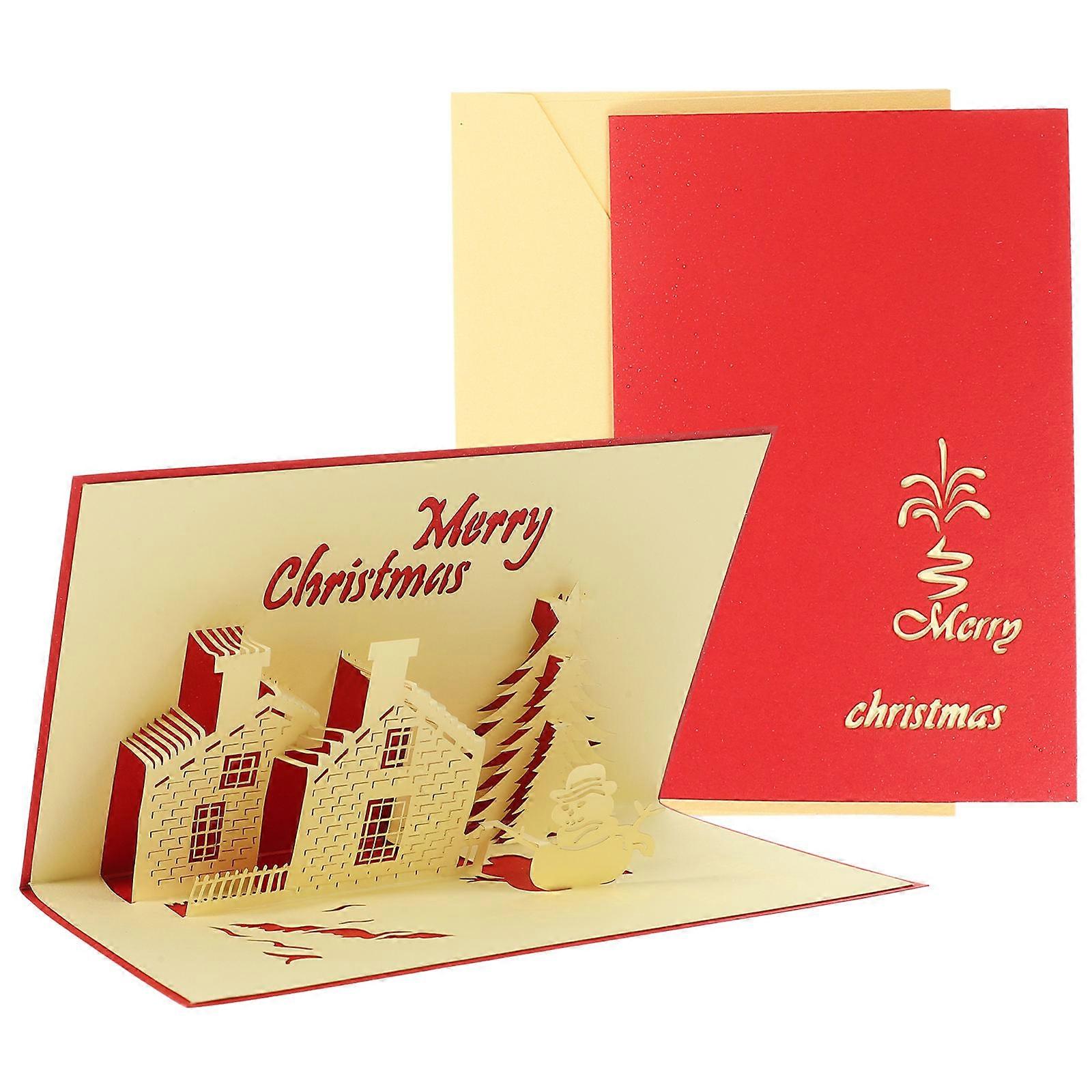 Christmas Cards 3d Design Message Non-Smearing Surface Rectangular Shape 15x10cm 2Pcs