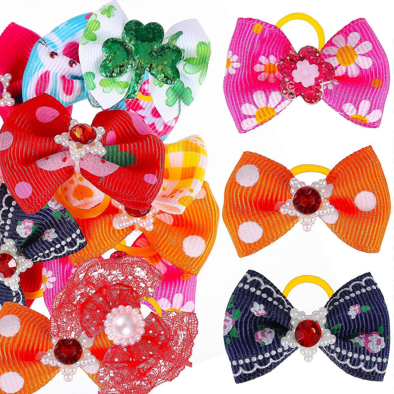 Cat Hair Bows Bow Shape Elastic Rubber Bands Prevent Sliding Pet Beauty Pageants 50Pcs