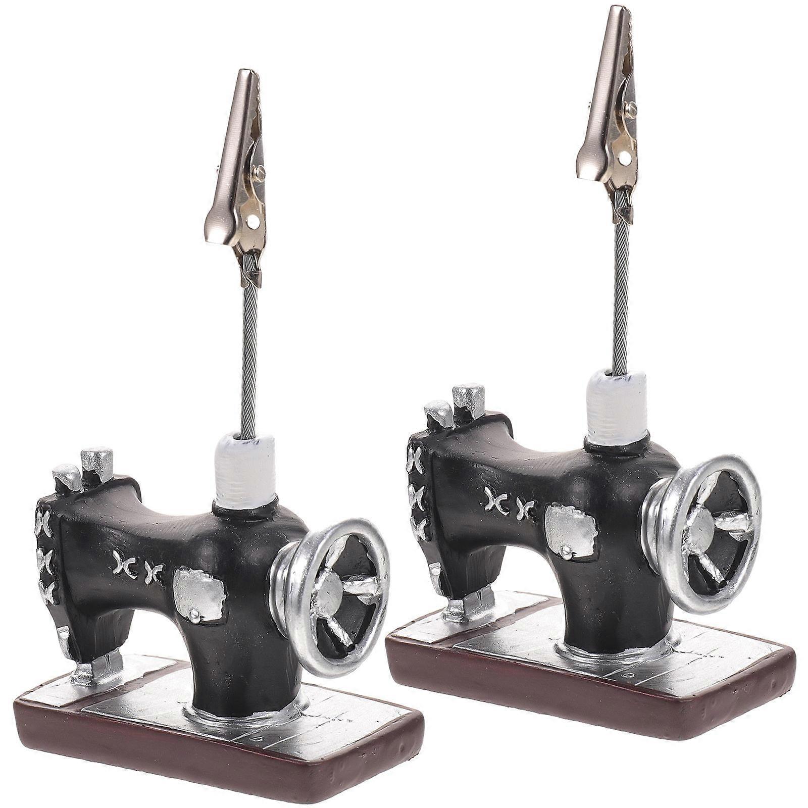 Wofashpuret Memo Clips Holder - 2pcs Message Clip Name Cards Stand Clips Retro Photo Clips Sewing Machine Shape Table Number Holder Stand With Clip