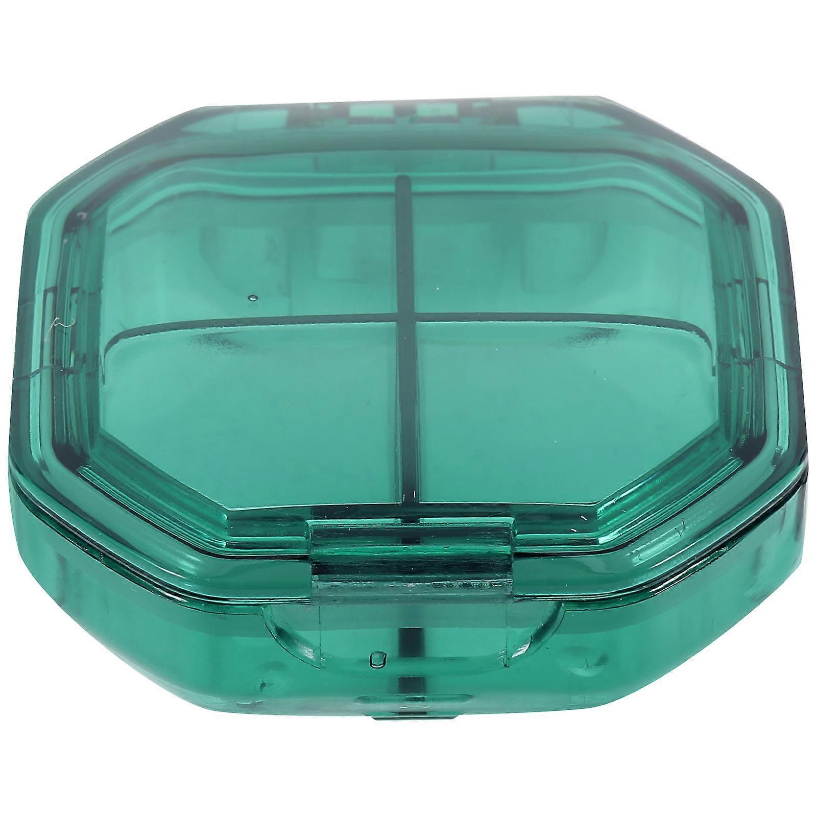 Green Portable Compact Medicine Case for Home with Transparent Lid and Multiple Compartments 4grid