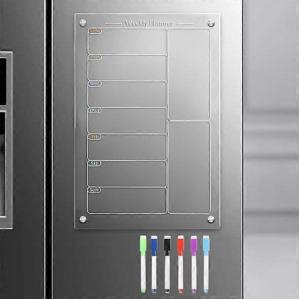 Acrylic magnetic menu board for kitchen, acrylic weekly calendar for refrigerator, acrylic whiteboard for refrigerator with 6 magnetic erasable