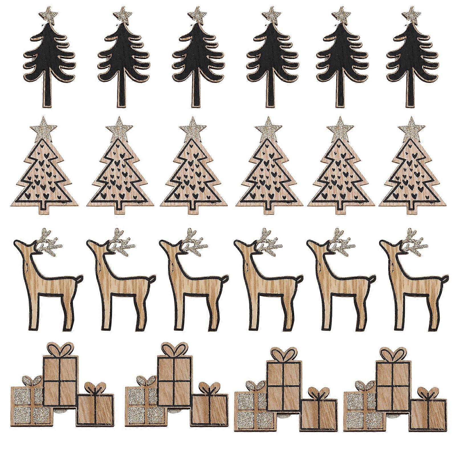 Craft Mini Ornaments Christmas Celebration Family Decor Supplies Assorted Color 10.5X10.5CM Timber 2 Boxes/24pcs