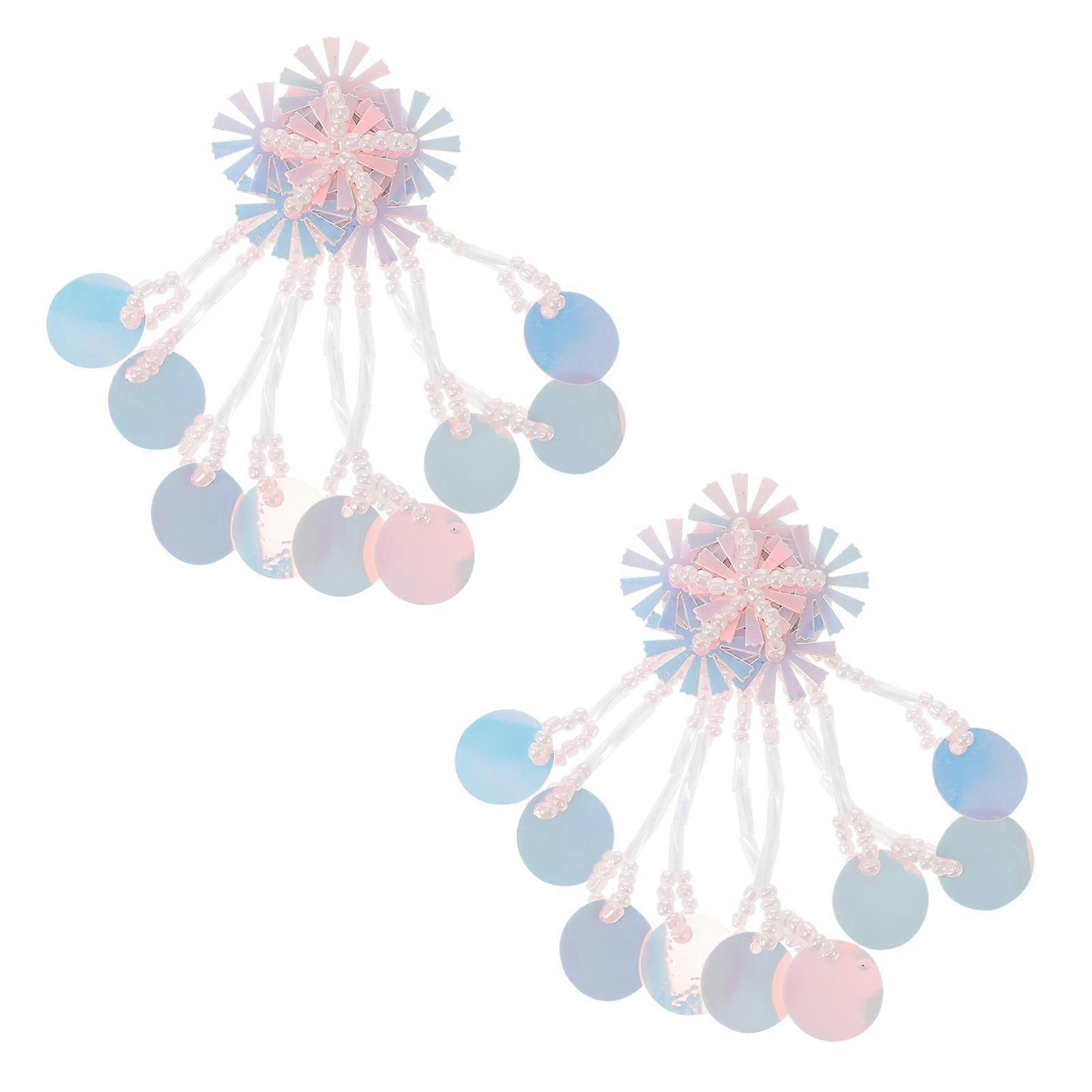Creative Geometric Handmade Dangle Earrings with Color Changing Sequins and Tassels for Women – Unique Party & Daily Wear Ear Ornaments – White