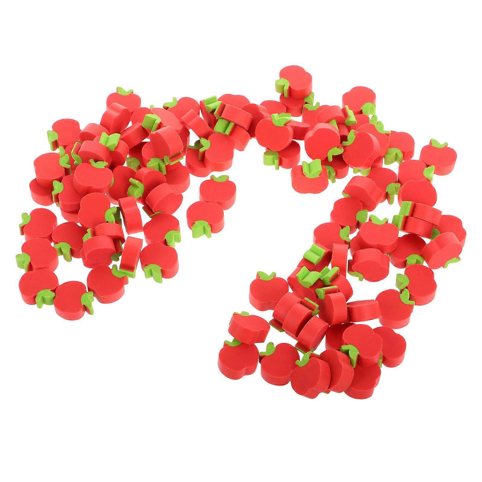 100Pcs Mini Erasers for Kids Bulk TPR Cartoon Fruits Design Red for School Use