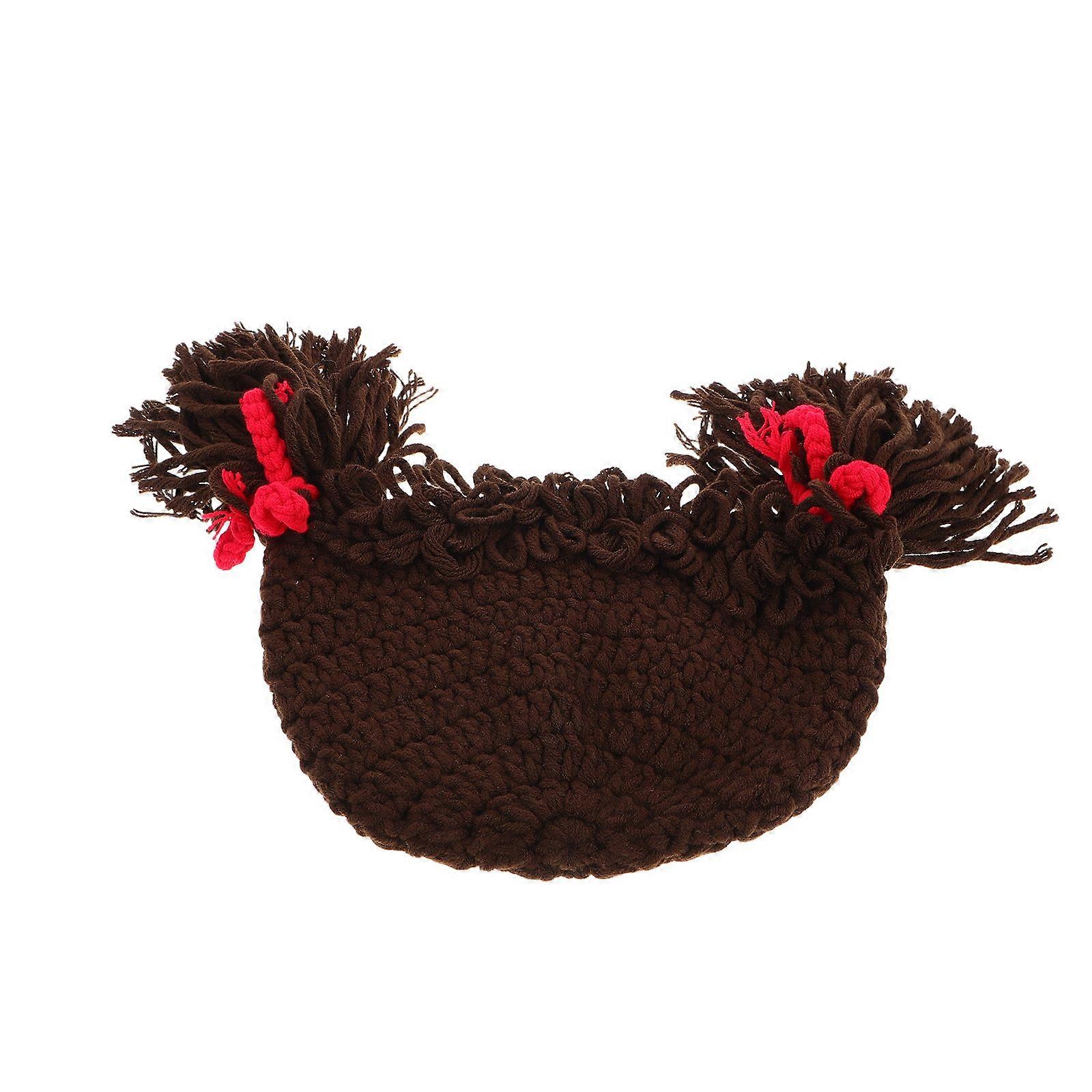 Sevimli Bebek Kız Bere Şapka Pigtails ve Örgüler ile Tığ İşi Örgü Kış Şapka Bebek Bonnet Fotoğraf Aksesuarları için
