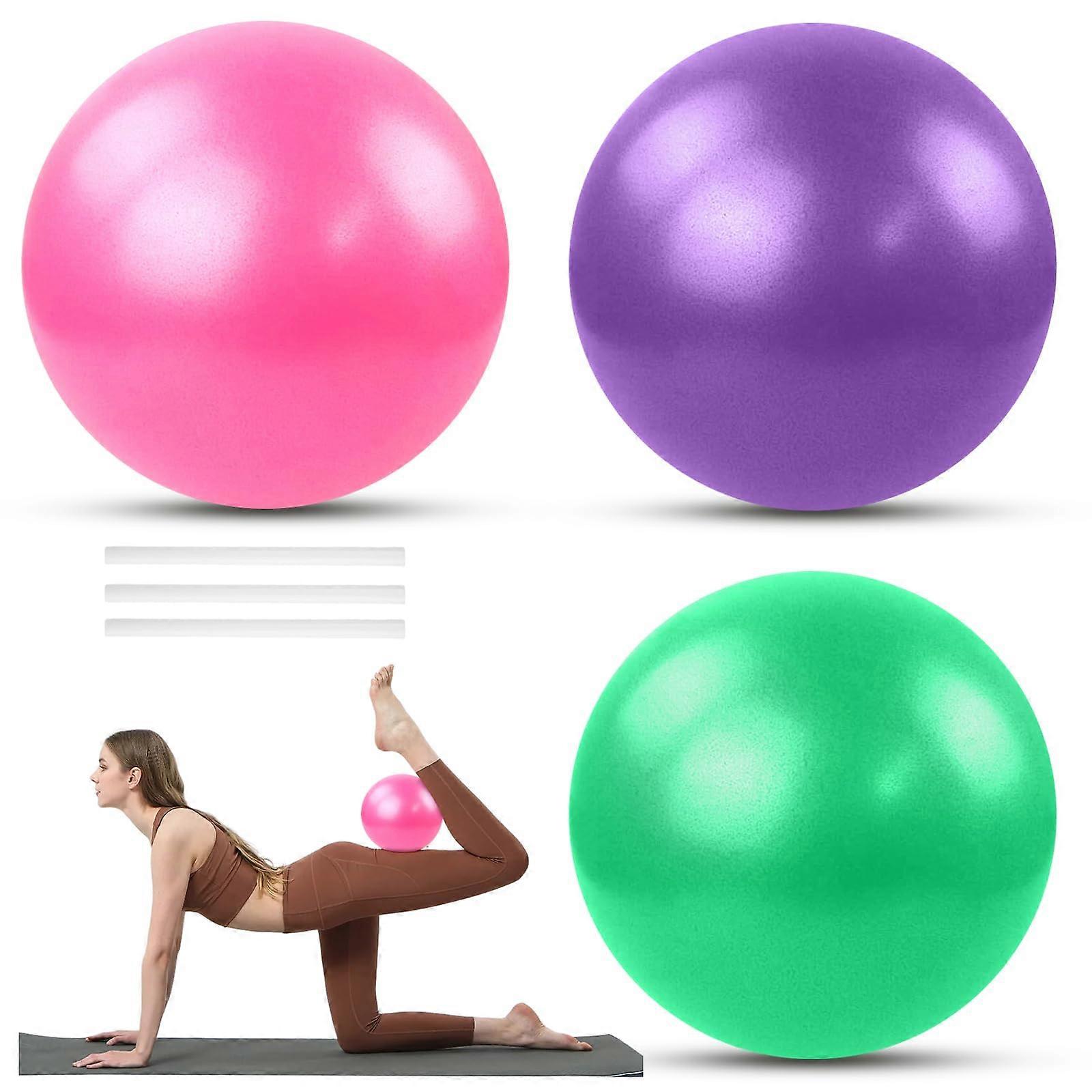 Pack of 3 Soft Pilates Balls, 25cm Yoga Ball with Inflatable Straw
