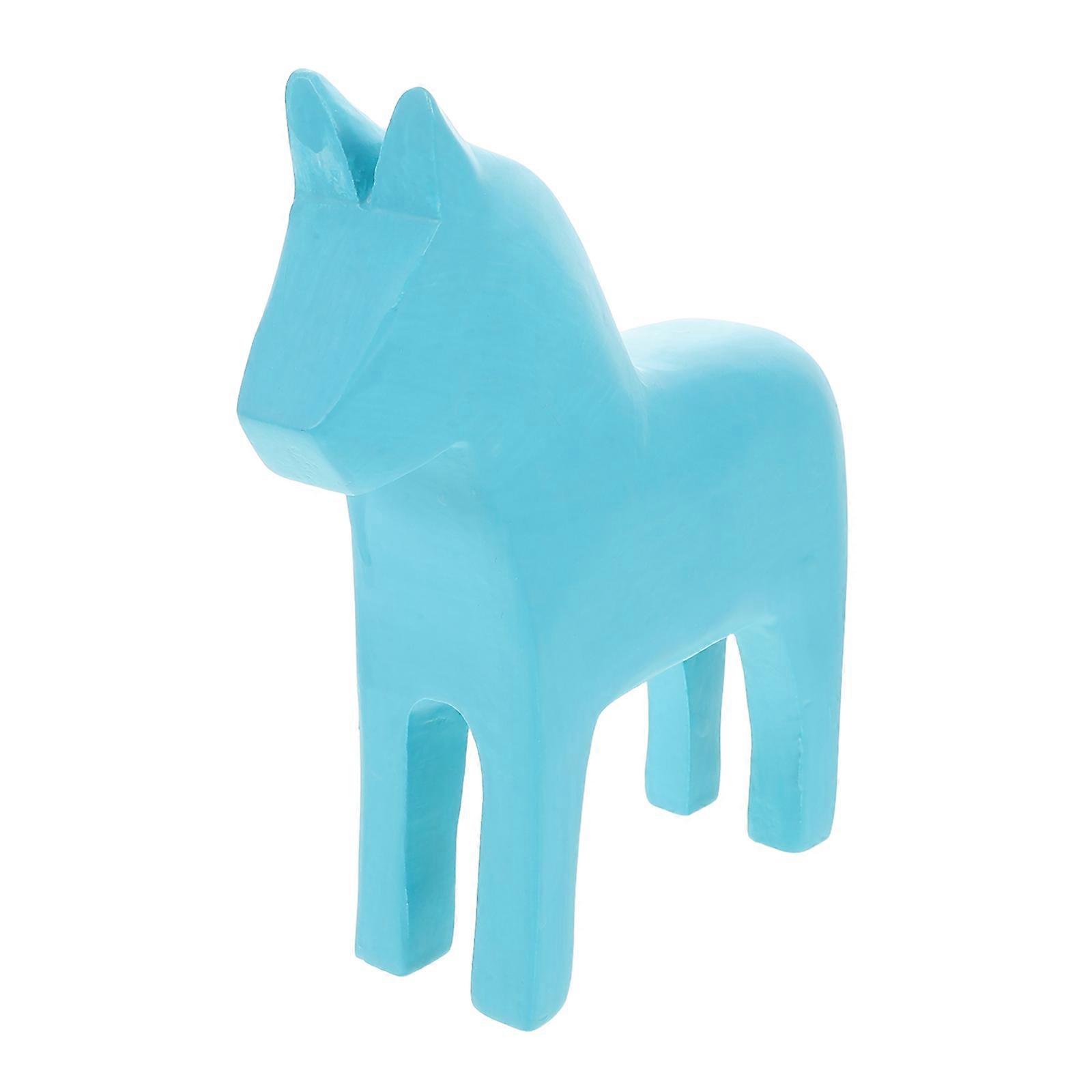Blue Wooden Horse Figurine for DIY Painting Nordic Style Home Decor with Natural Texture 6.5 inches