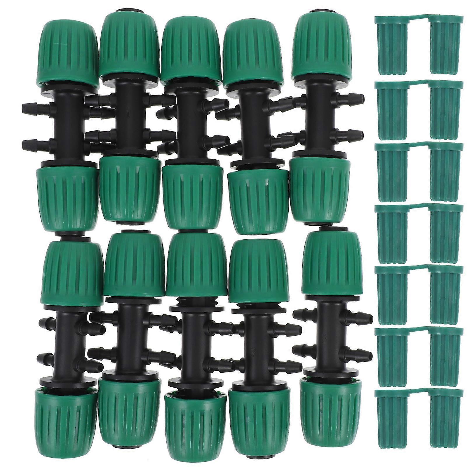 10Pcs Garden Hose Drip Irrigation Fittings Six-Way Adapter for Flower Beds Green Leakproof Connection Agricultural Systems