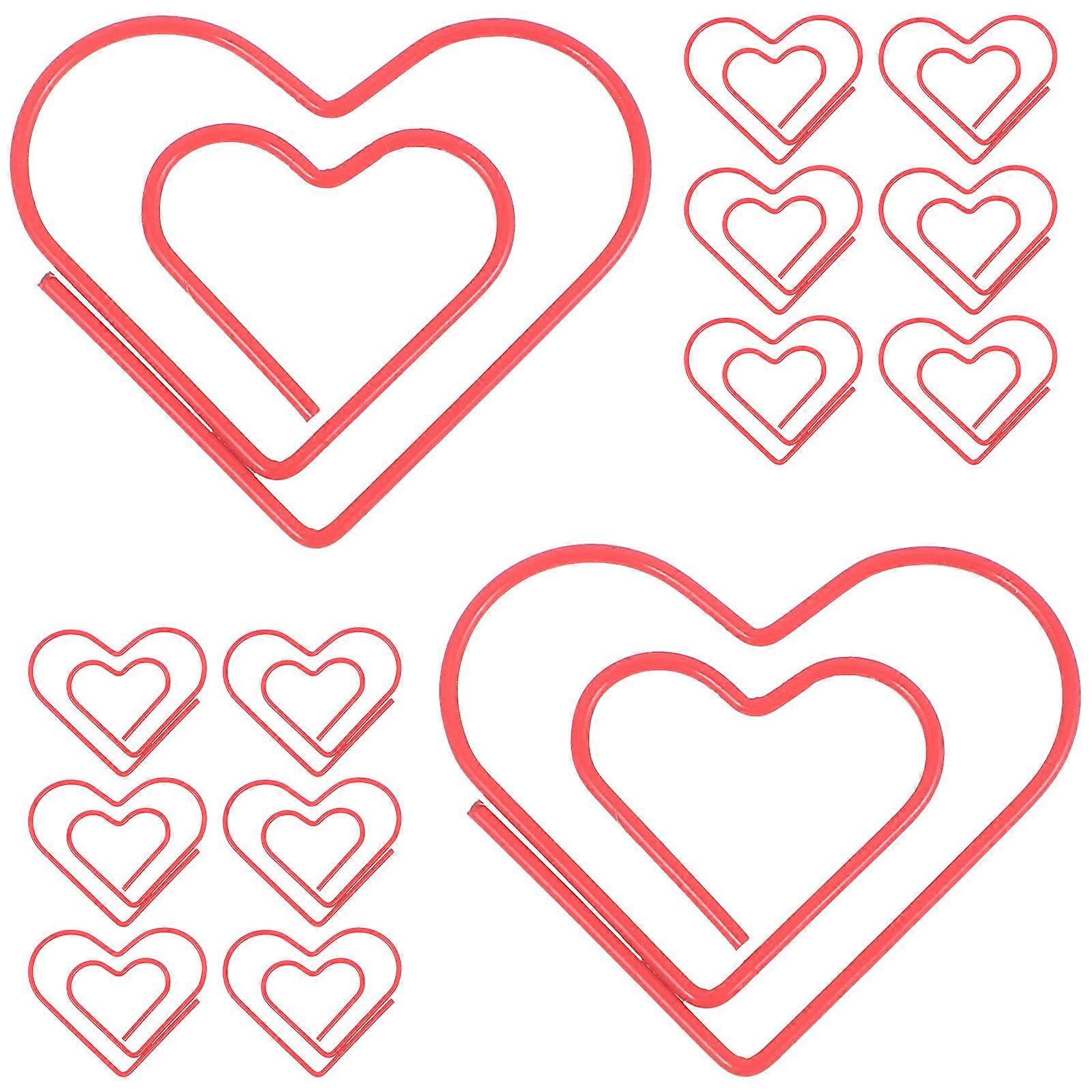 Red Heart Shaped Metal Paper Clips for Home Office School Use with Strong Clipping Force 20 Pieces