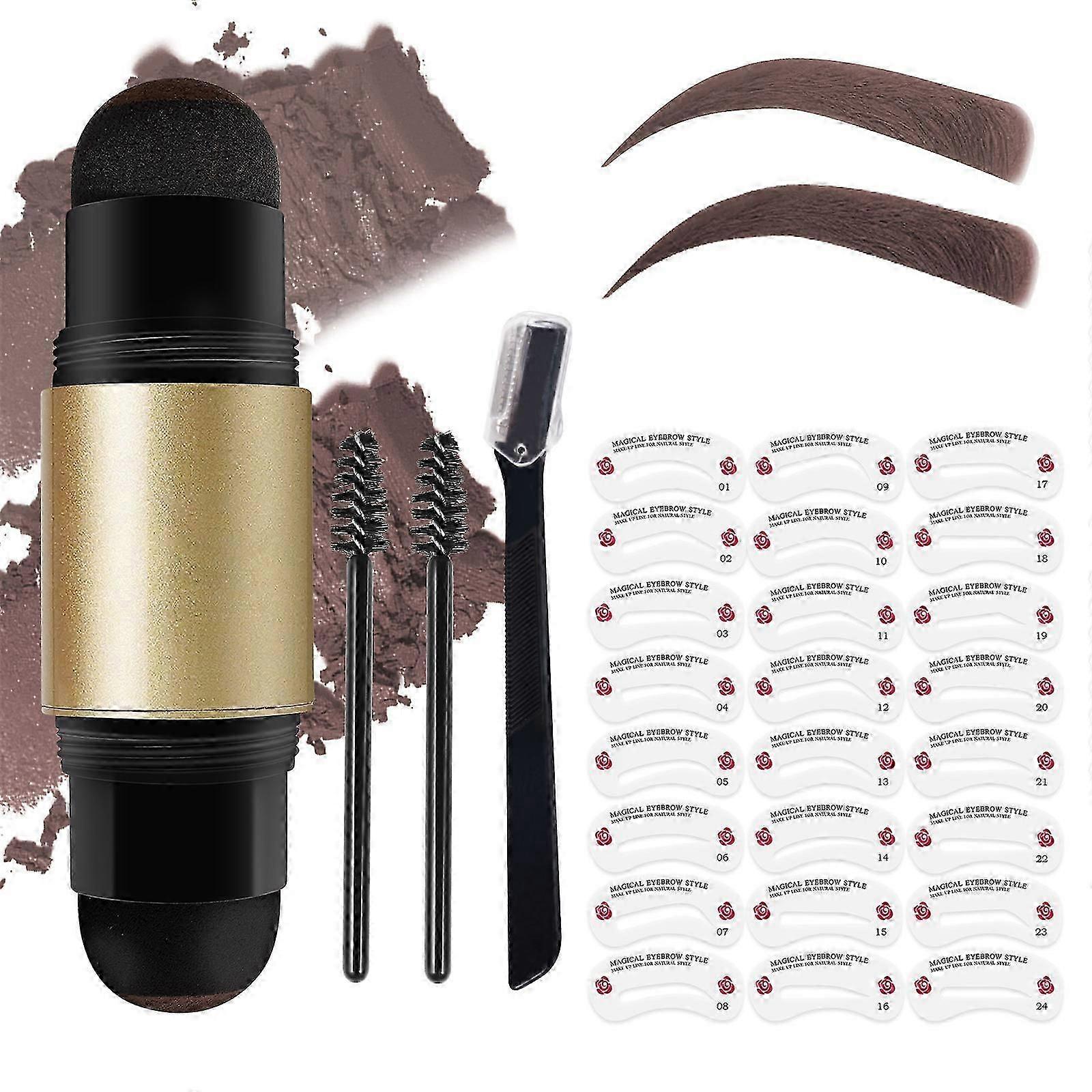 Eyebrow Stamp Stencil Kit, Waterproof Eyebrow Stamp & 24 Reusable Eyebrow Stencil, 2 Eyebrow Brush & 1 Eyebrow Razor