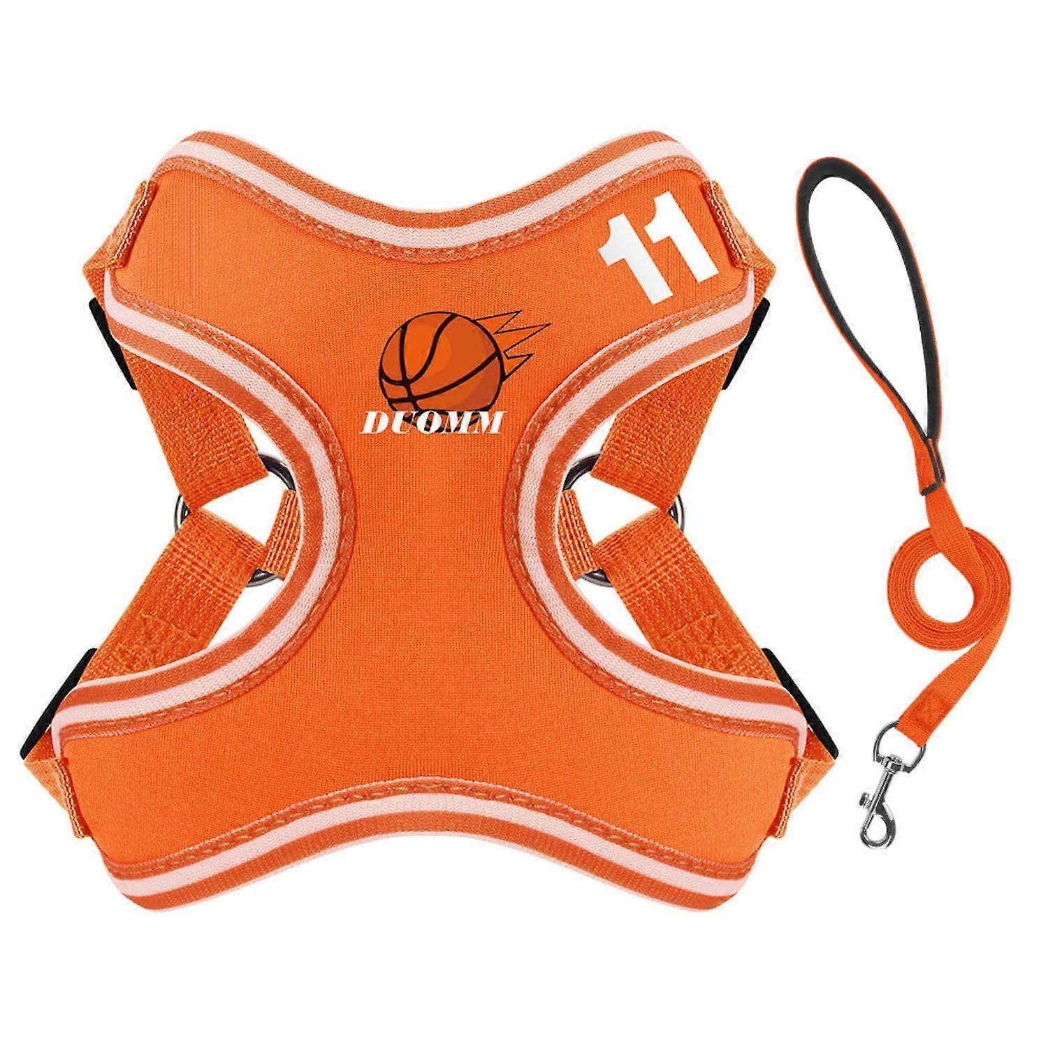 Dog Harness and Leash Set, Adjustable, Soft, No Pull, Breathable Pet Vest for Puppies, Small and Medium Dogs, Orange, Size M