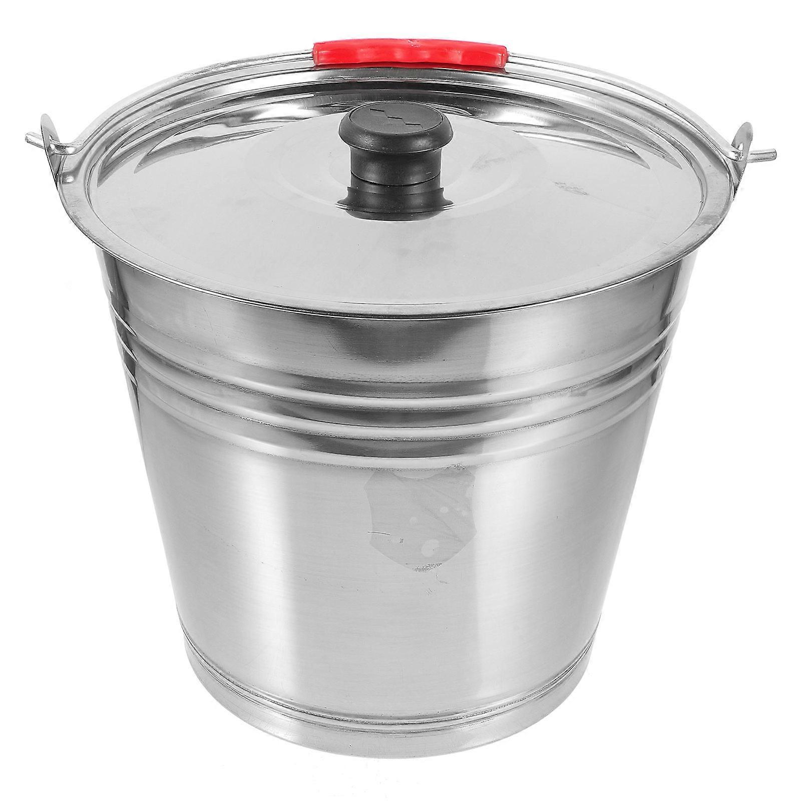 Metal Pail With Lid For Home And Kitchen Use 26.00X24.00X22.00CM Silver Utility Ice Holding 1Set