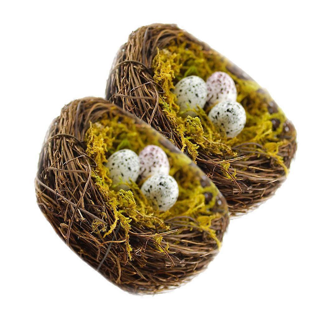 2 Sets Simulated Bird Nest Decoration with Fake Eggs for Party Use Lightweight Rattan Foam