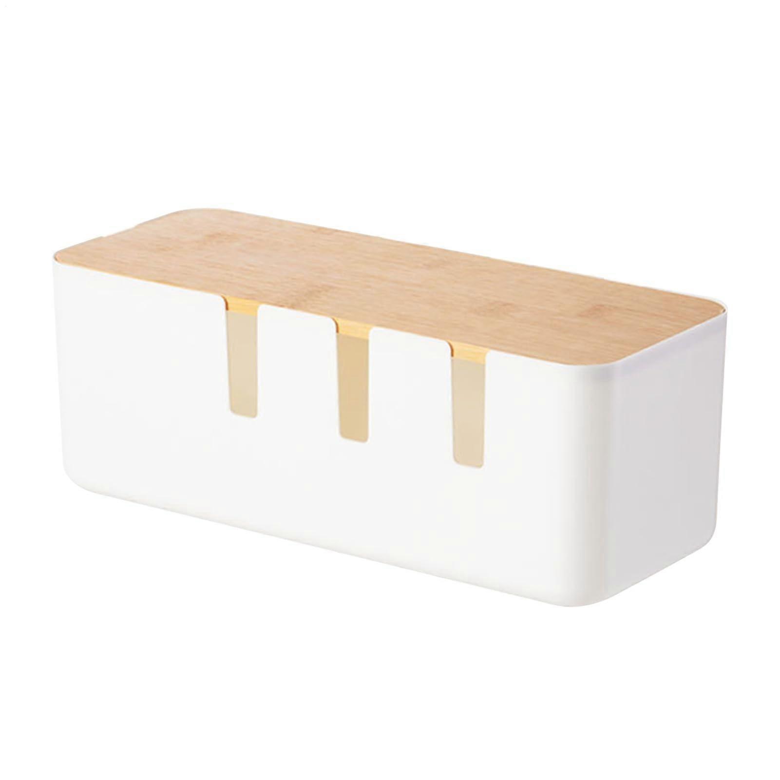 Cable Management Box Cable Storage Box with Wooden Cover for Power Strip USB Hub System TV Computer Workspace Home