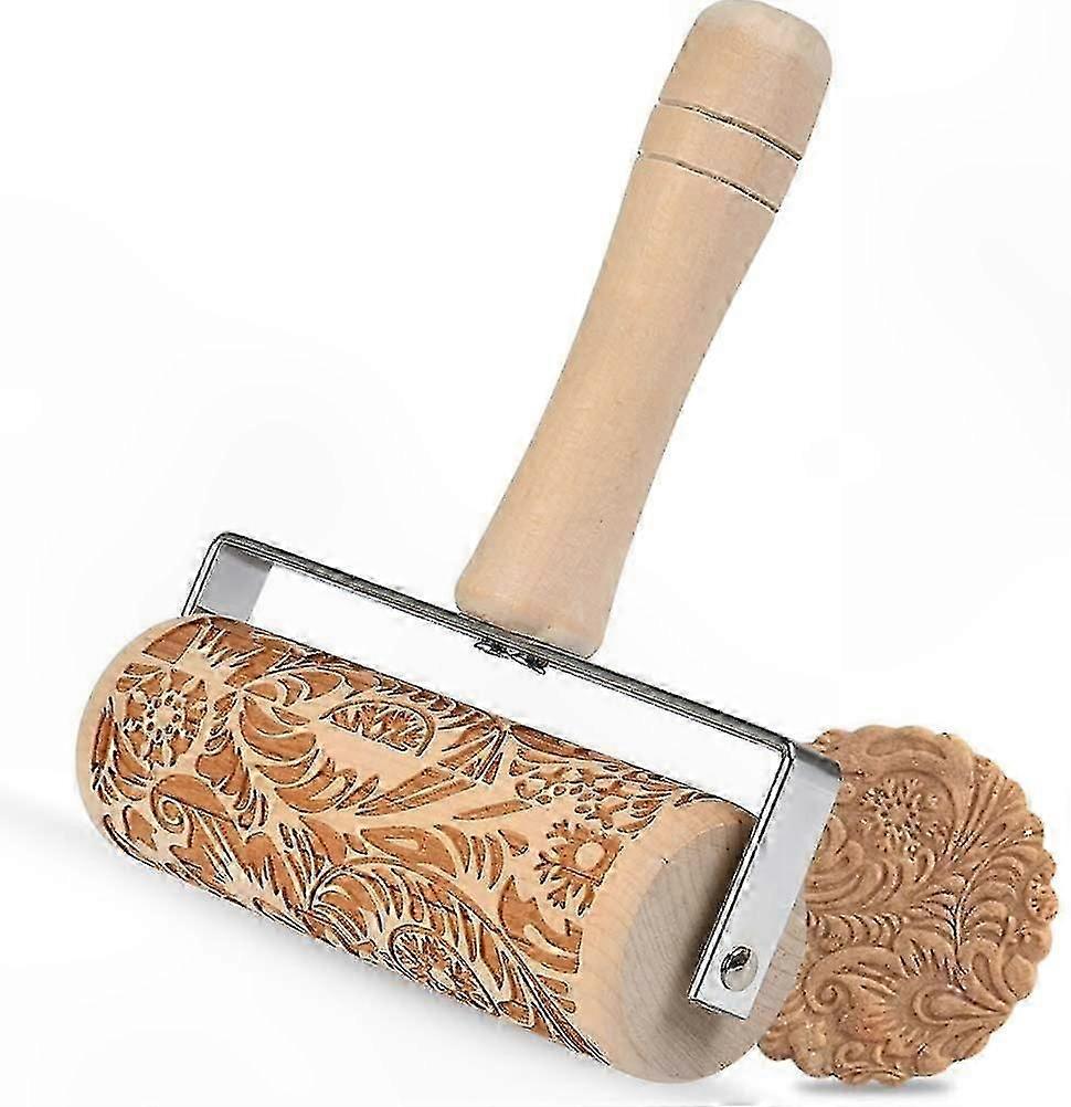 3D Engraved Wood Rolling Pin with Metal Bearings for Easy Push Style