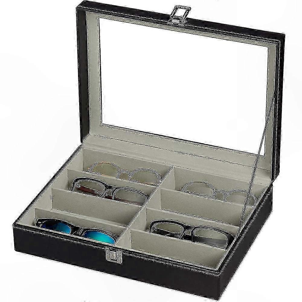 Eyeglass Storage Box with 8 Slots, PU Leather Display Case for Glasses Organization and Collection