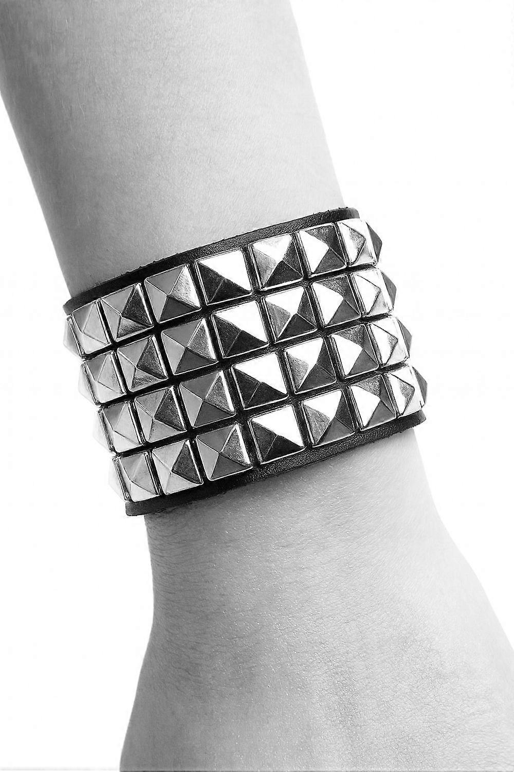 Black leather bracelet with silver-colored rivets 
