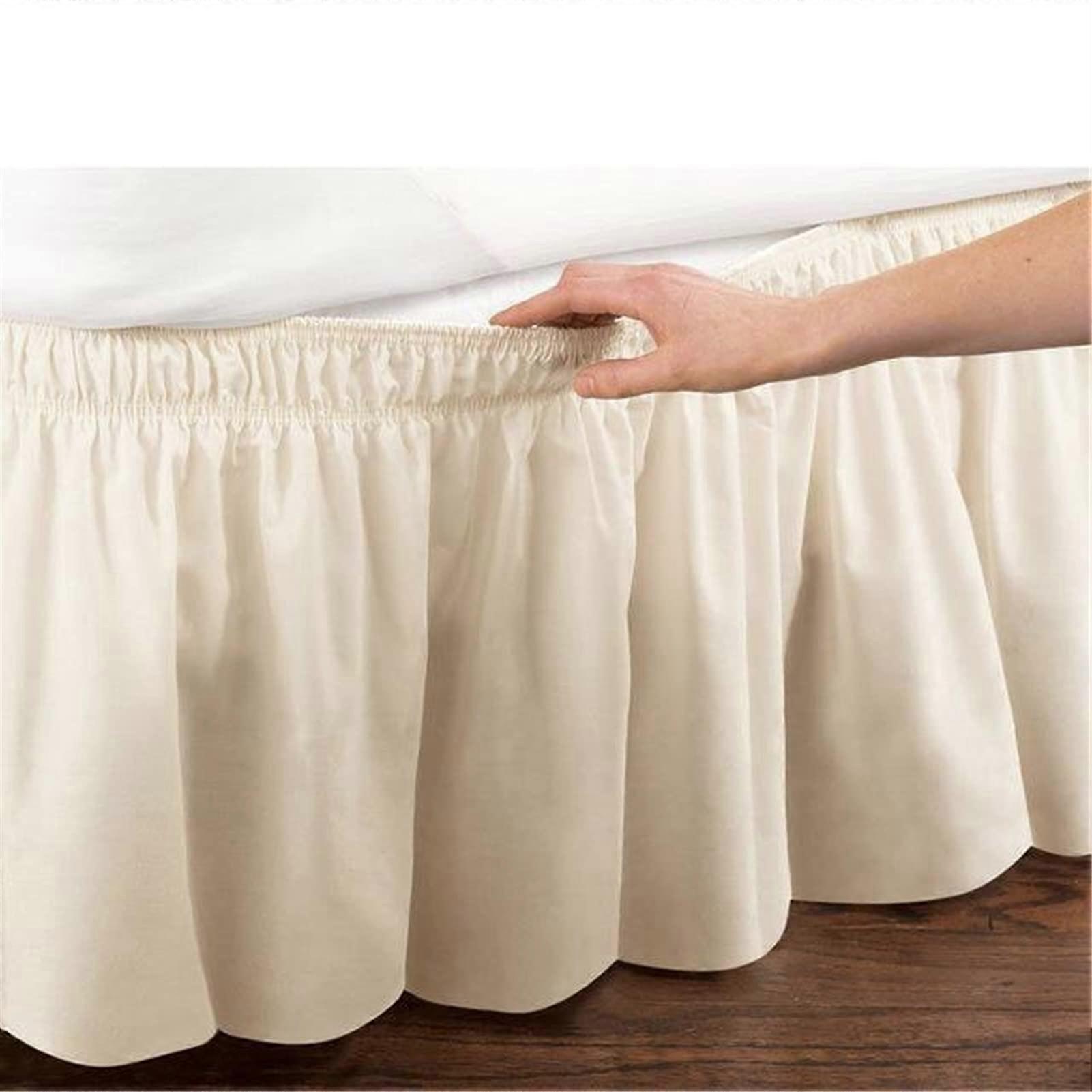 Bed skirt with elastic, twin/full/queen/king, 38cm height, beige (2 pillowcases)