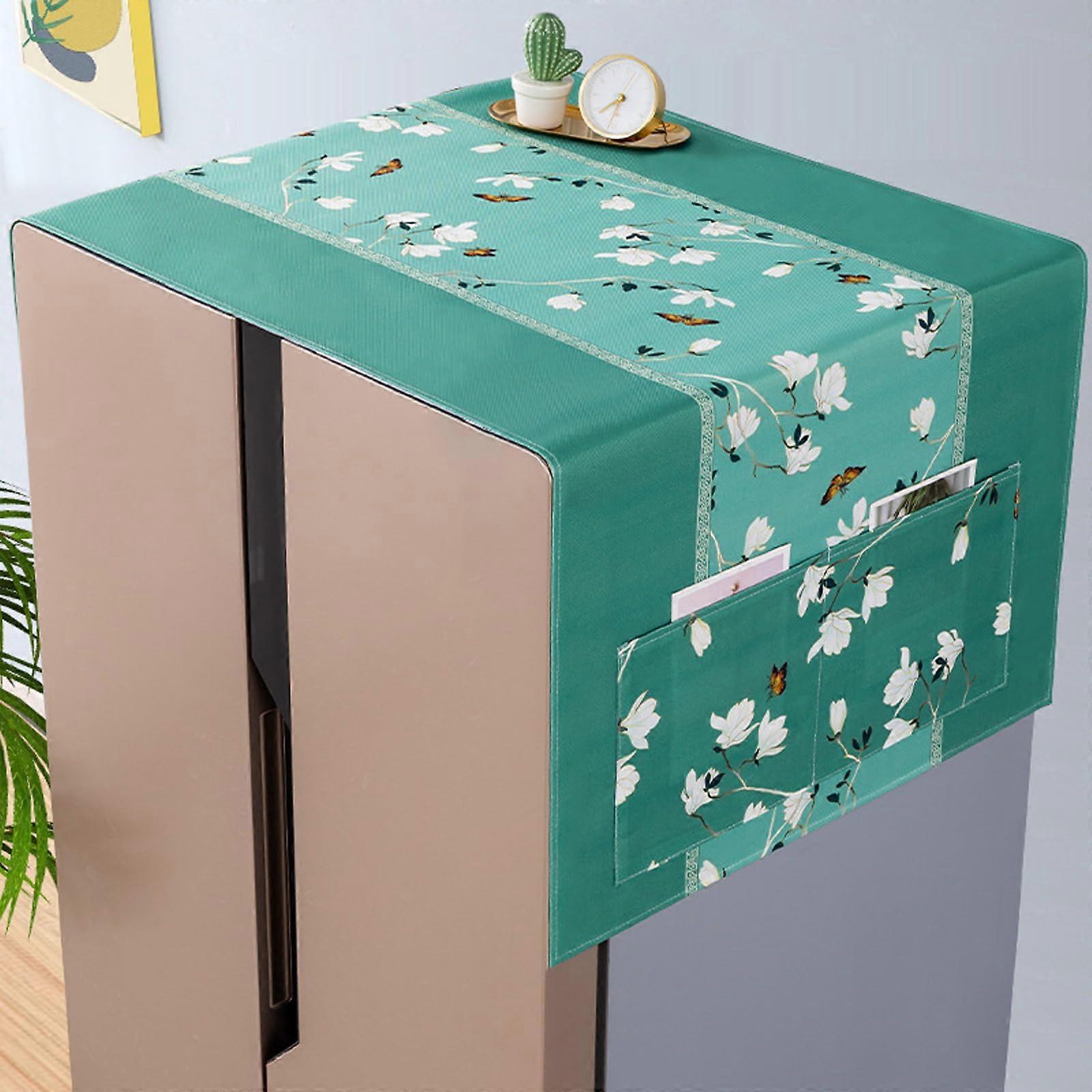 Refrigerator Dustproof Cover for Fridge and Washing Machine with Storage Pockets Green 60x150cm
