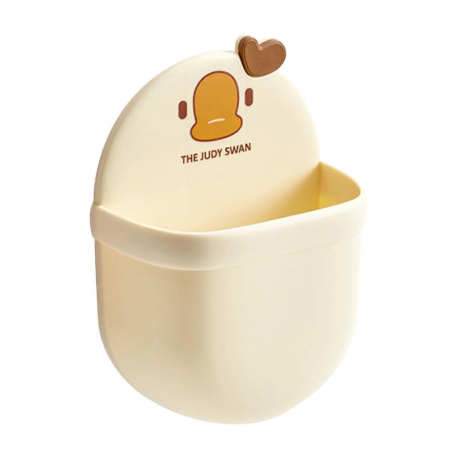 Wall Mounted Storage Box Self-Adhesive Organizer Bin for Bathroom Bedside, Durable Plastic, Easy Install, White Color