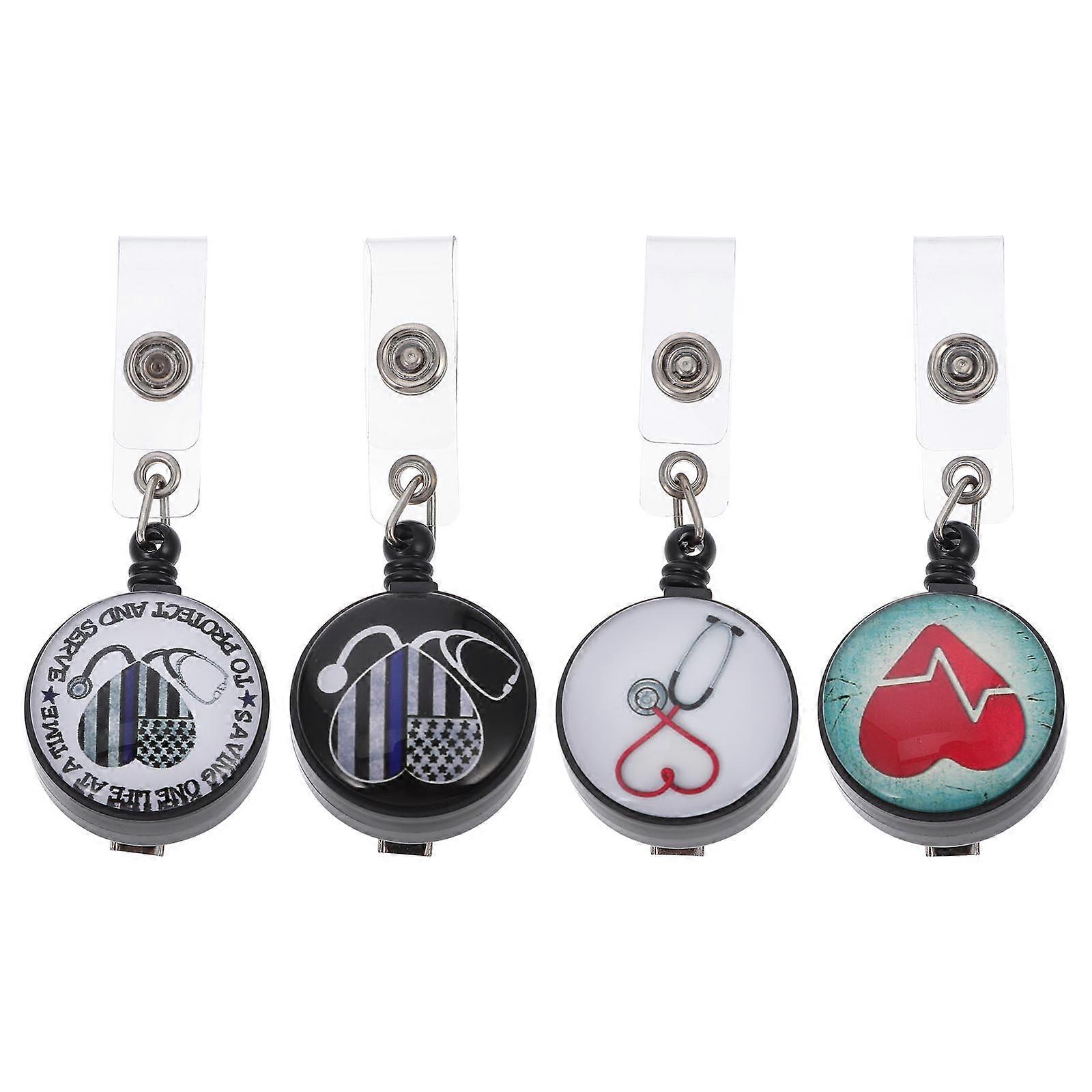 Badge Hanging Clips Retractable Clip for Nurses Assorted Color Plastic Stainless Steel with Scanning Convenience 4Set