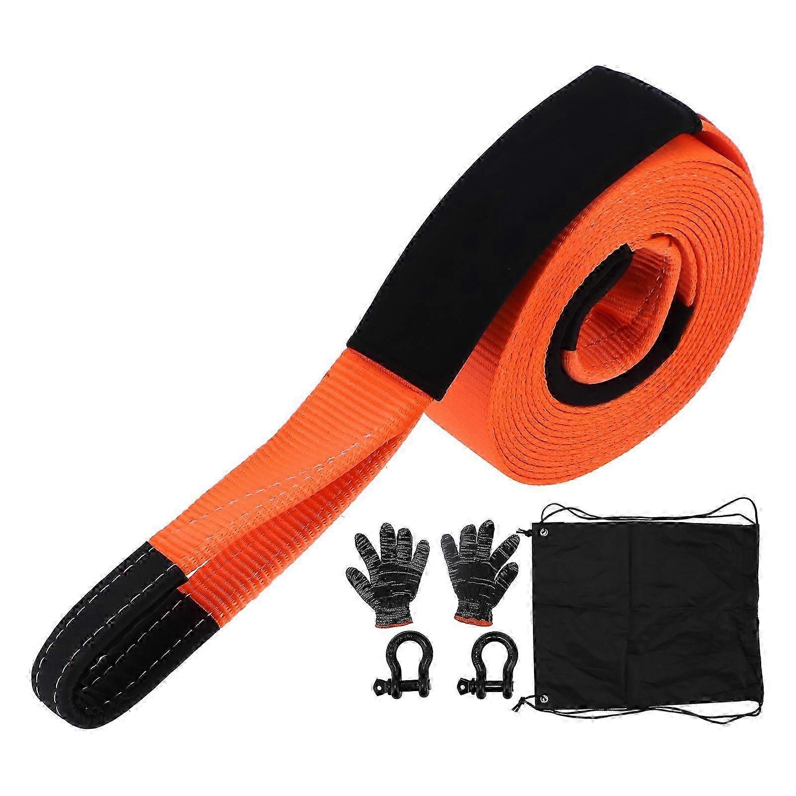 Towing Rope Polyester Shackle Recovery Tow Strap Trailer Dragging Accessories 15 TonsOrange