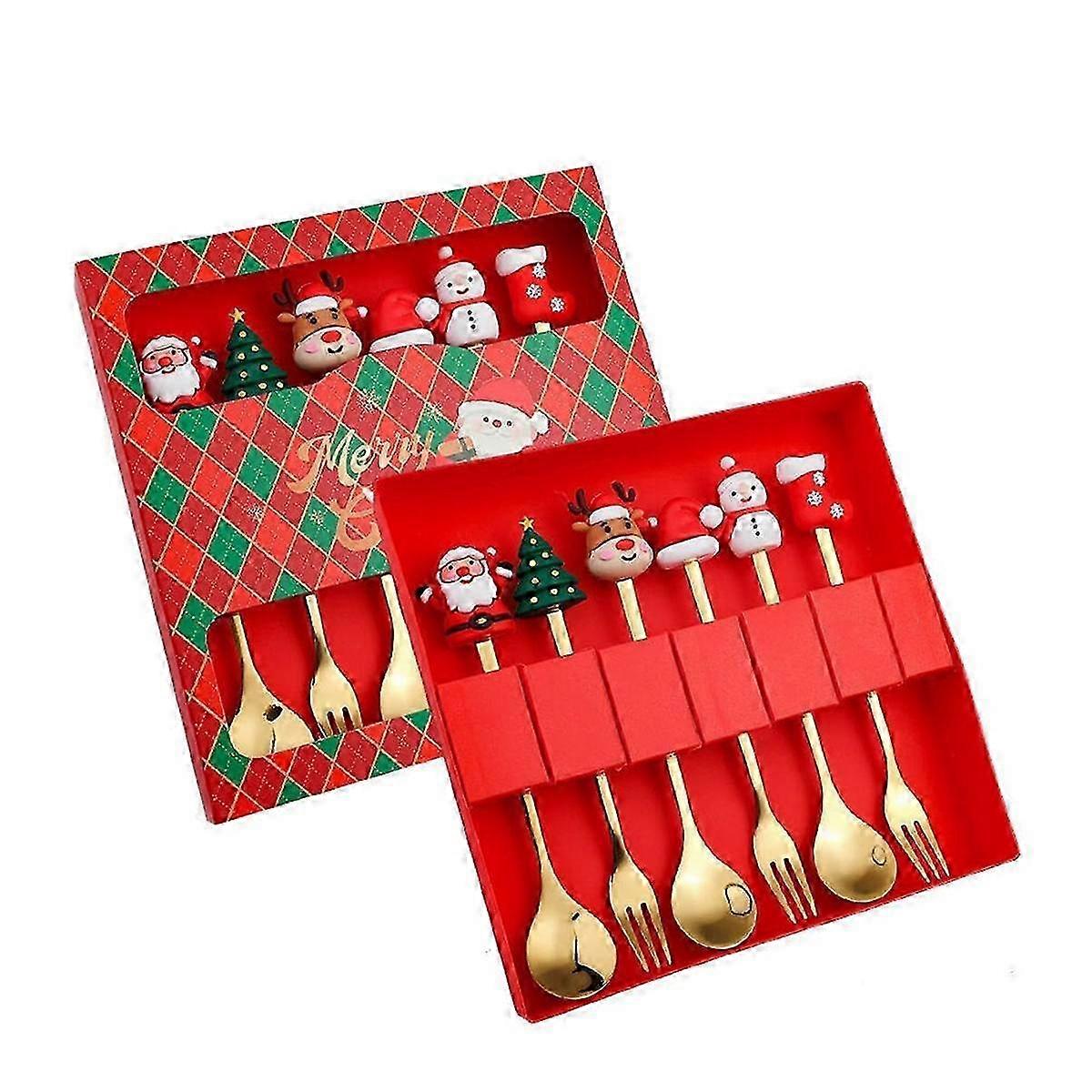 6Pcs Christmas Fork and Spoon Set,Stainless Steel Tableware,Coffee Tea Dessert Forks and Spoons Set