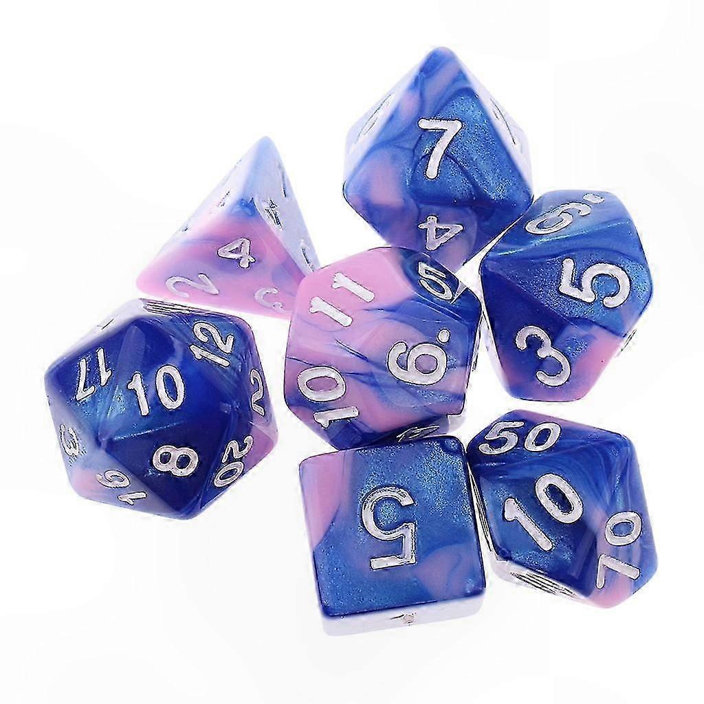 Polyhedron Dice Set - 7pcs Gaming Cubes in Blue & Pink for Board Games and Role-Playing Adventures