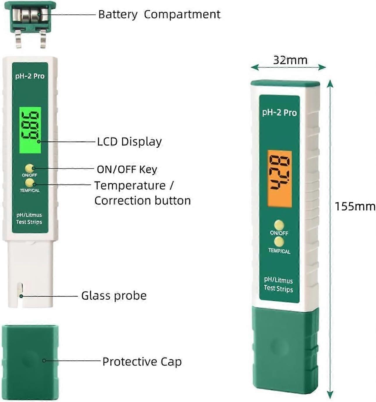 Digital pH Meter, 0.01 pH Accuracy, ATC, pH Tester Pen, Litmus Tester, Water Quality Tester, pH Test Strips Function