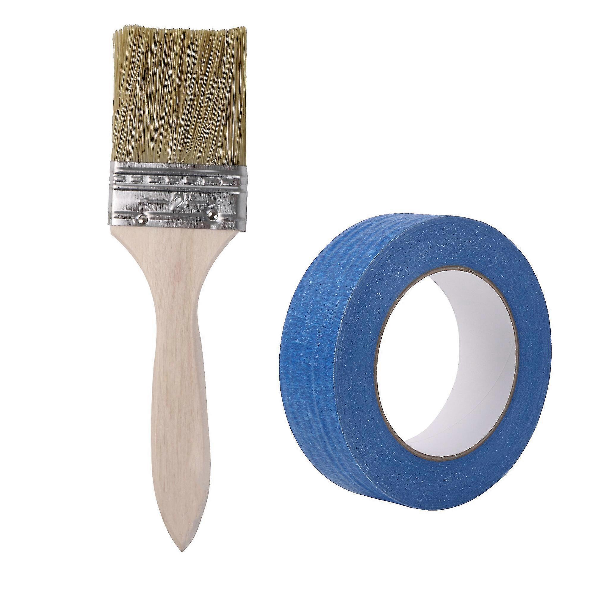 2025 2 Pcs Natural Paint Brush Thin Handle 2Inch w/ Painter��s Tape 1.41Inchx55yds