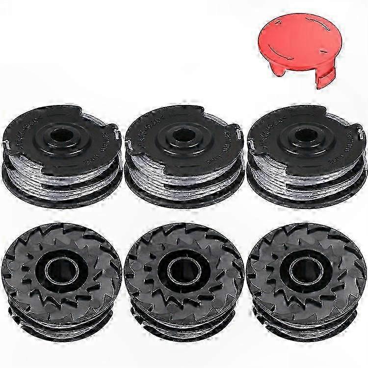 6-Pack Replacement Lawn Mower Trimmer Spools with 9+1 Cap for Compatible Models