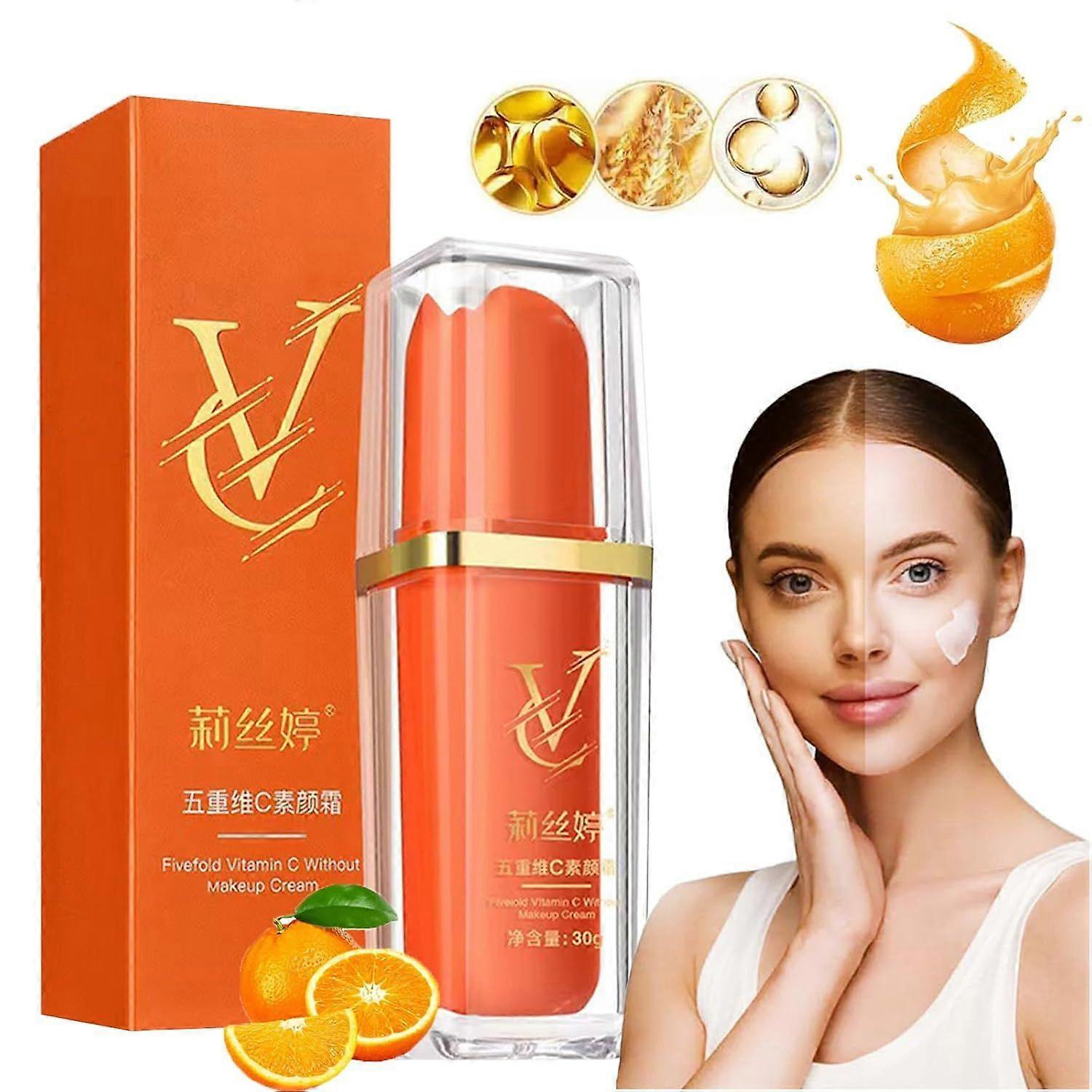 Vitamin C Makeup Tone Up Cream, Five Vitamin C Tone-Up Cream, Moisturizing Brightening Concealer Smooth Tone Up Cream, Lightweight Vitamin C Face Seru