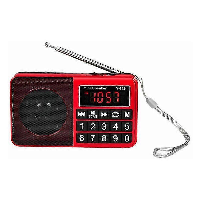 FM/AM(MW)/SW/USB/Micro-SD/MP3 Portable Radio, Radio Station with Big Buttons and Large Screen, 800mAh Rechargeable Portable Radio (Red)