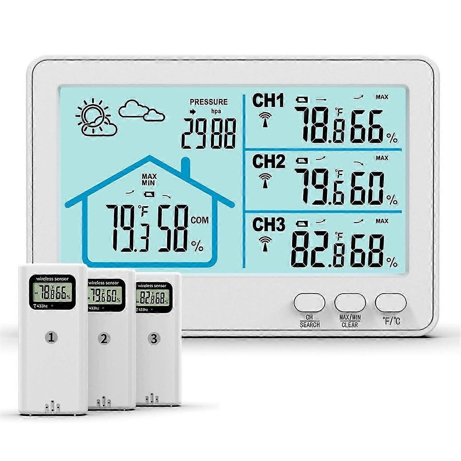 Wireless Weather Station Barometer Color LCD Screen Temperature Humidity Meter 433 Weather Station Forecast Sensor White