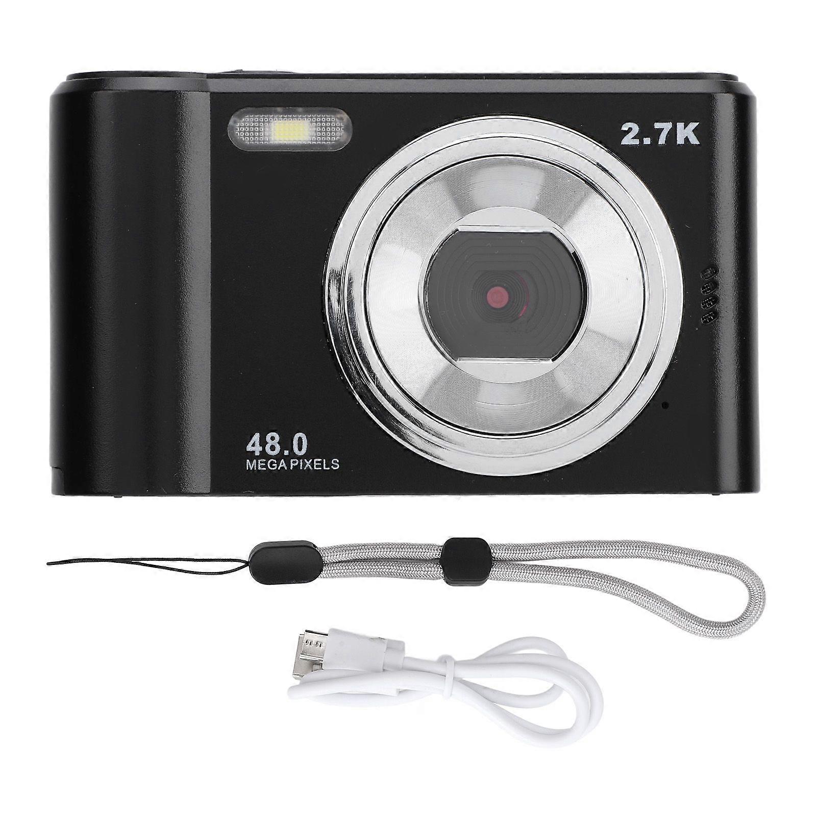 Digital Camera 2.4 Inch IPS Screen 2.7K 48MP 8X Zoom Autofocus Portable Digital Camera for Kids Students Black