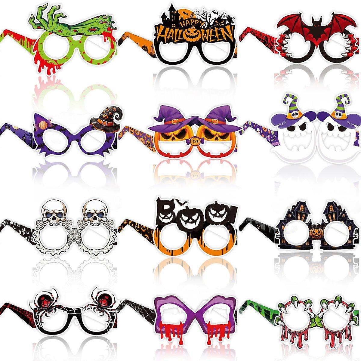 Halloween Decorative Glasses: Pumpkin and Skull Paper Glasses for Halloween Party Photo Props
