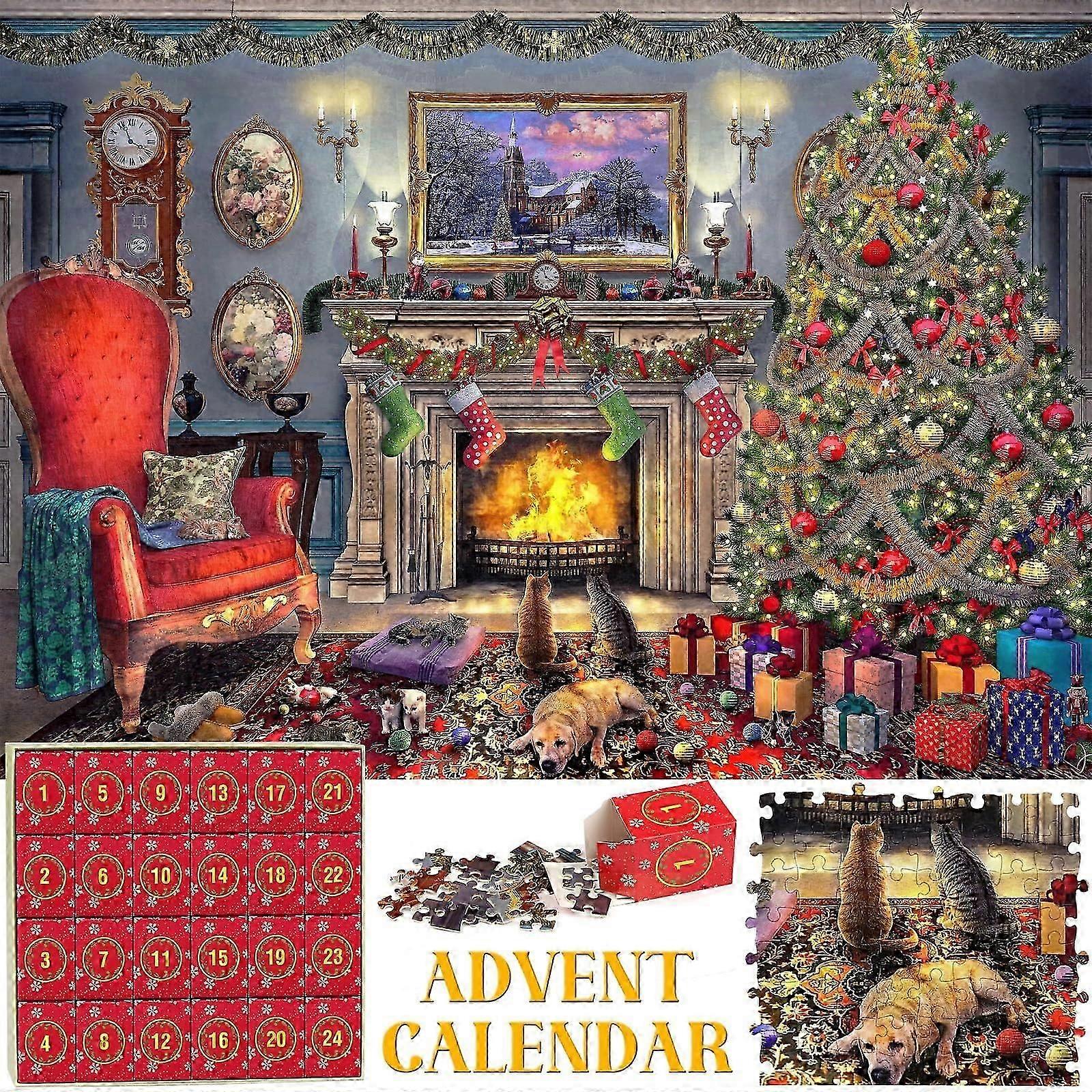 1008 Pcs Advent Calendar 2023 Christmas Jigsaw Puzzles - Festive Fireplace in Warm Christmas Holiday Puzzle, 24 Parts Jigsaw Puzzles for Adults and Ki