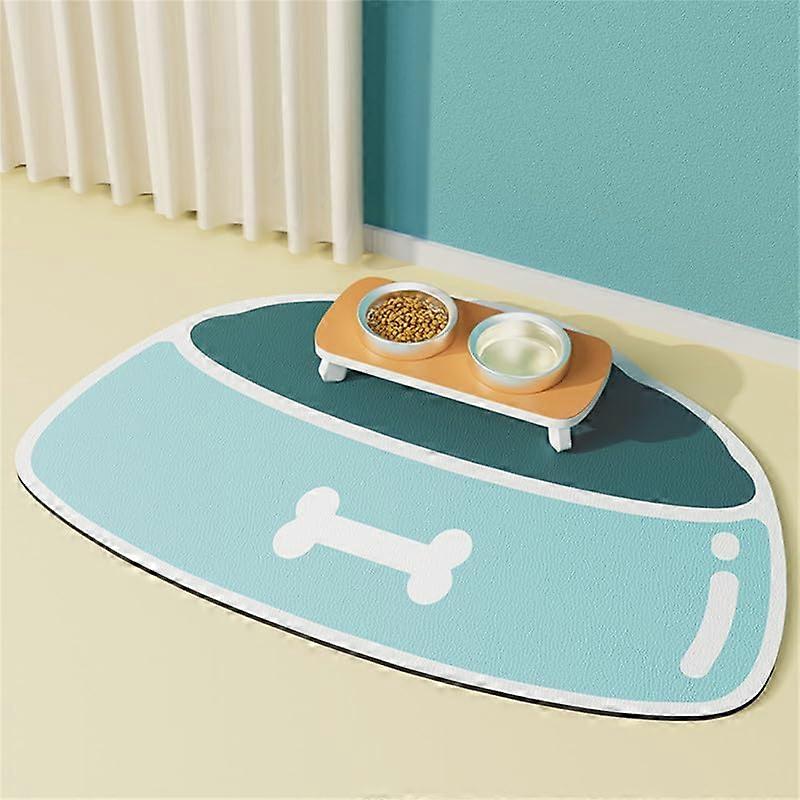 SemiCircular Cat Food Mat Absorbent NonSlip Dog Bowl Mat Washable Cartoon Bone Print 40x60cm For Dogs And Cats