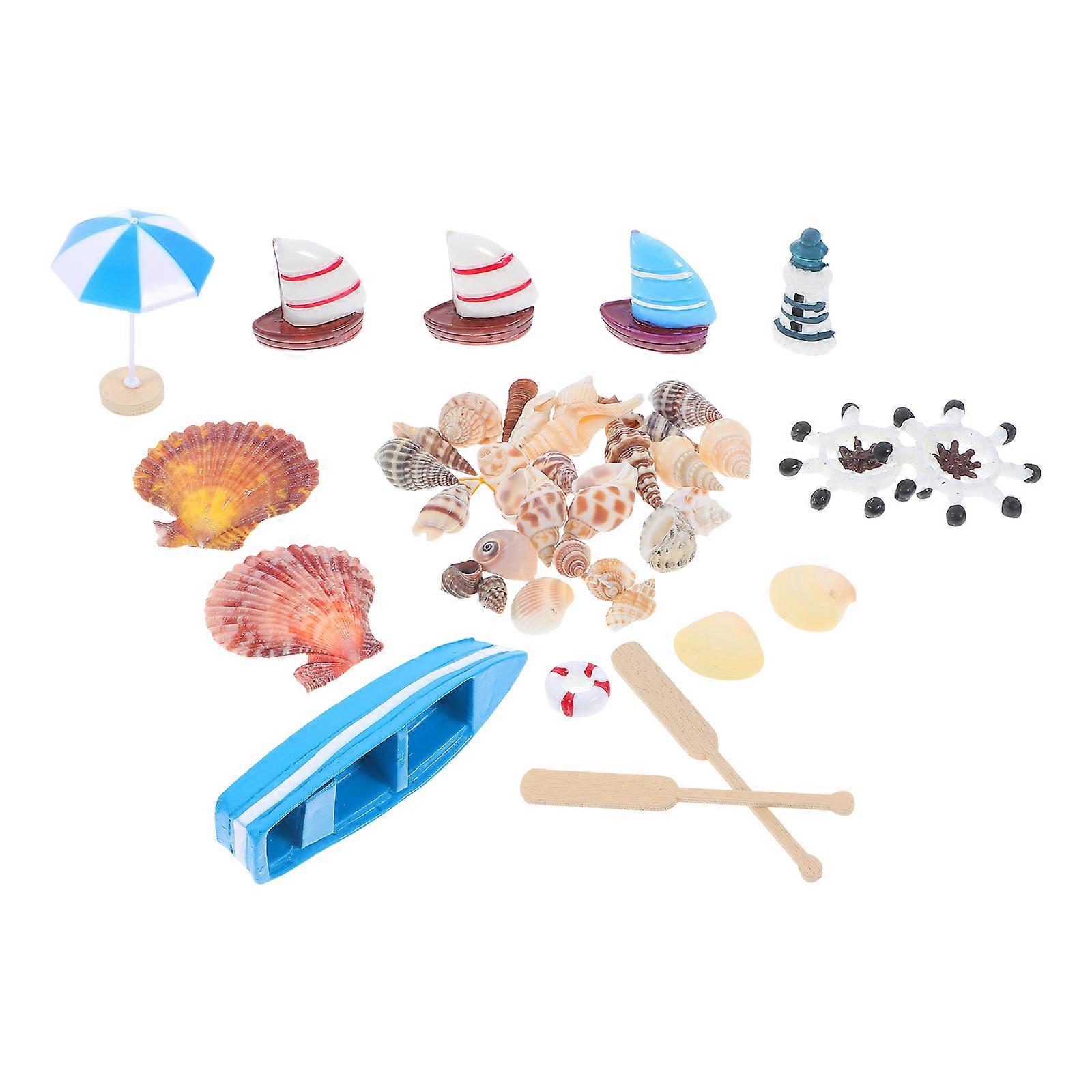 38Pcs Resin Mediterranean Style Sailboat Miniature Ornaments for Terrariums
