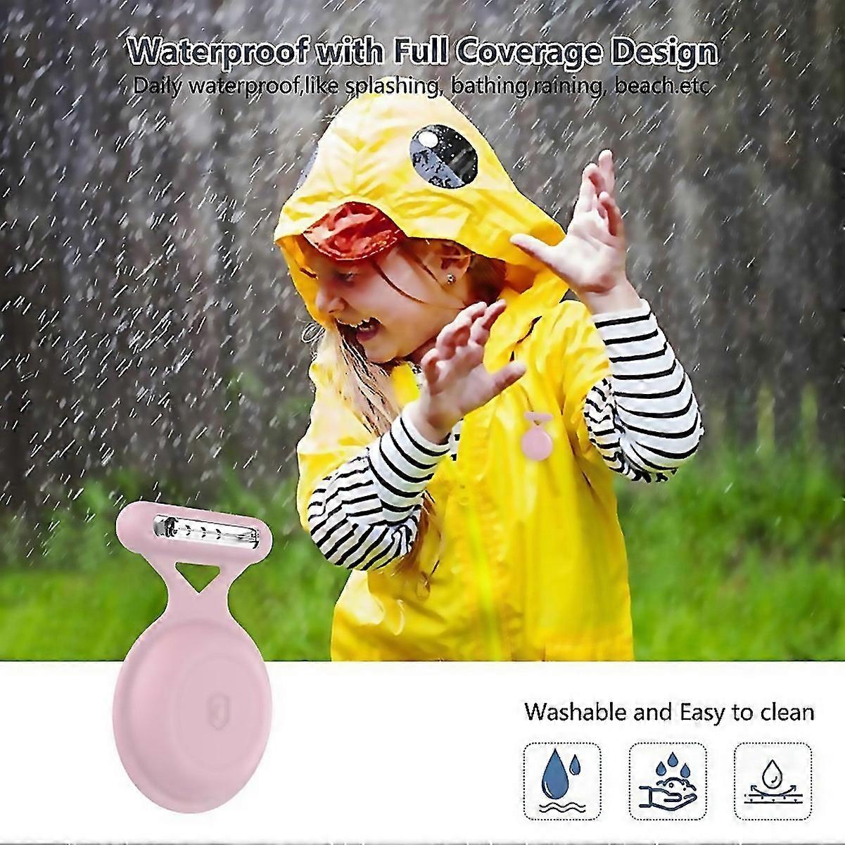 For Airtag Waterproof Holder Case With Brooch Pink