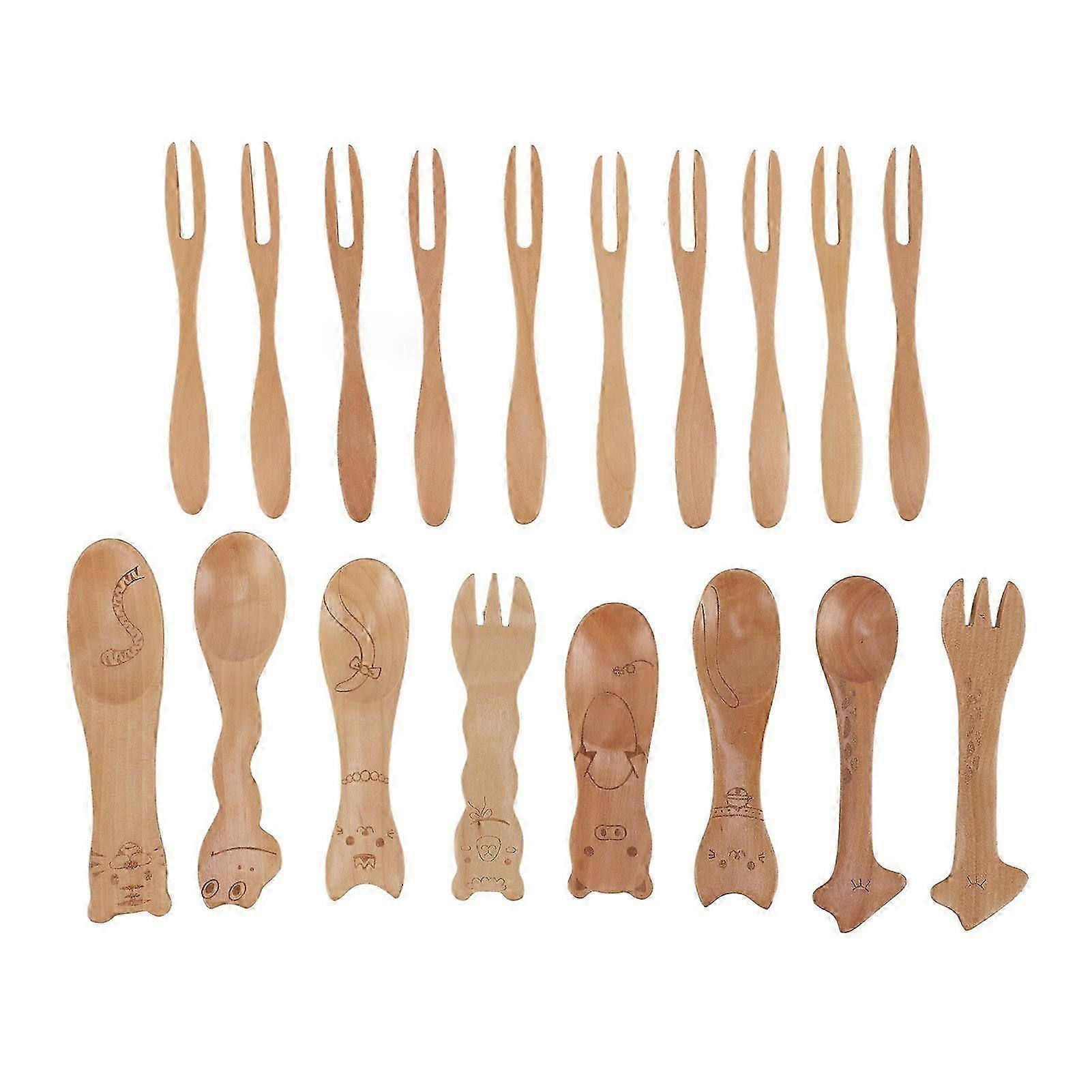 Wooden Spoons and Forks Set 12 Forks 6 Spoons Flatware for Salad and Dessert