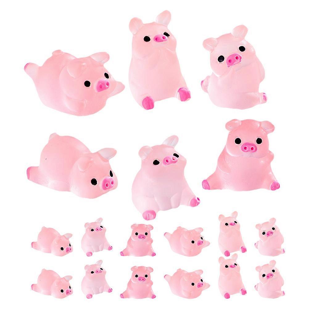 Pink Mini Resin Pig Figurines Glow in The Dark for Home 48Pcs Ornament