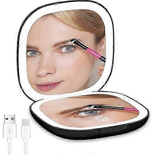 Compact LED mirror magnifier 3x - USB-C Rechargeable (Black)