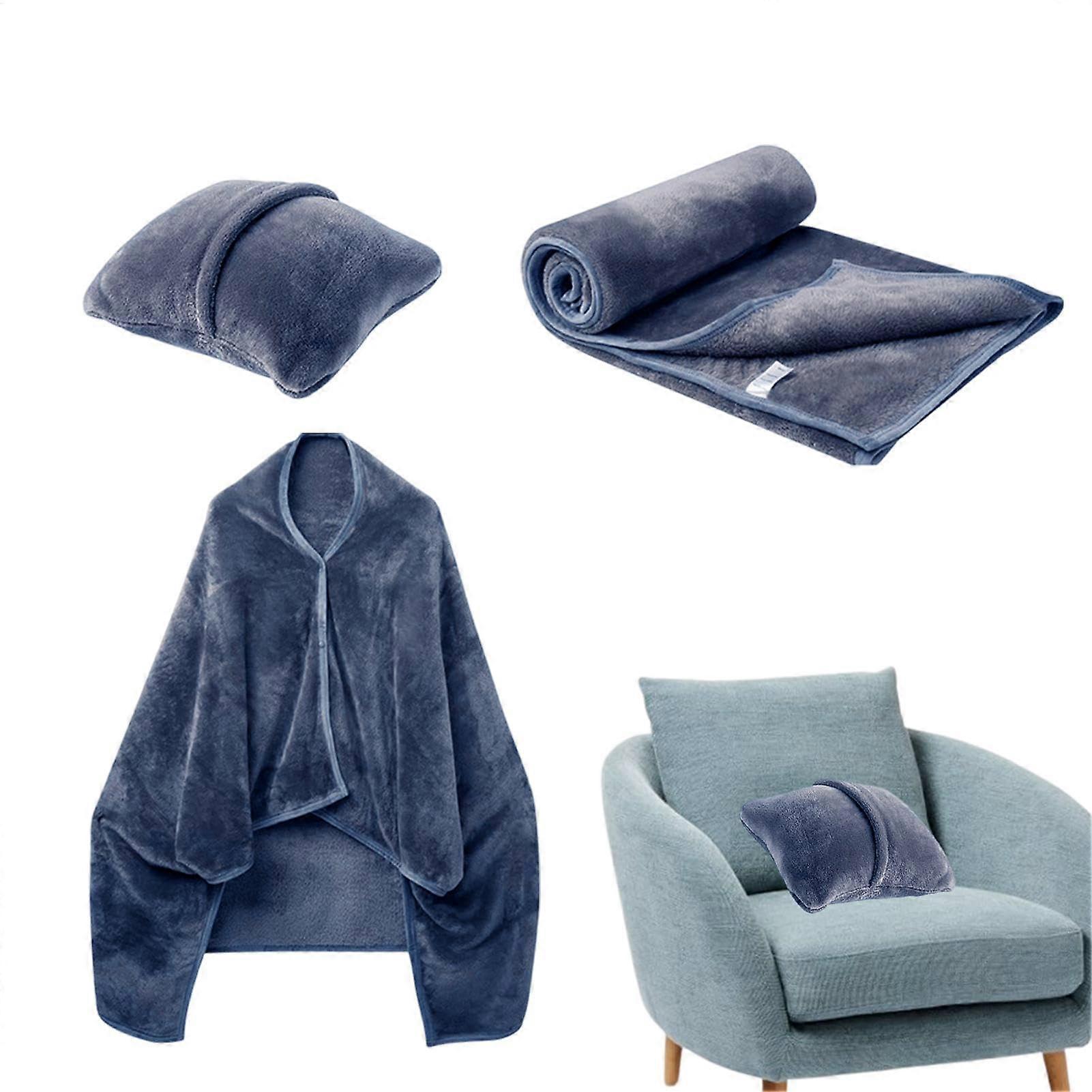Travel Blanket and Pillow Combo Navy Blue Warm Flannel Lightweight Soft Shawl Blanket for Women and Men