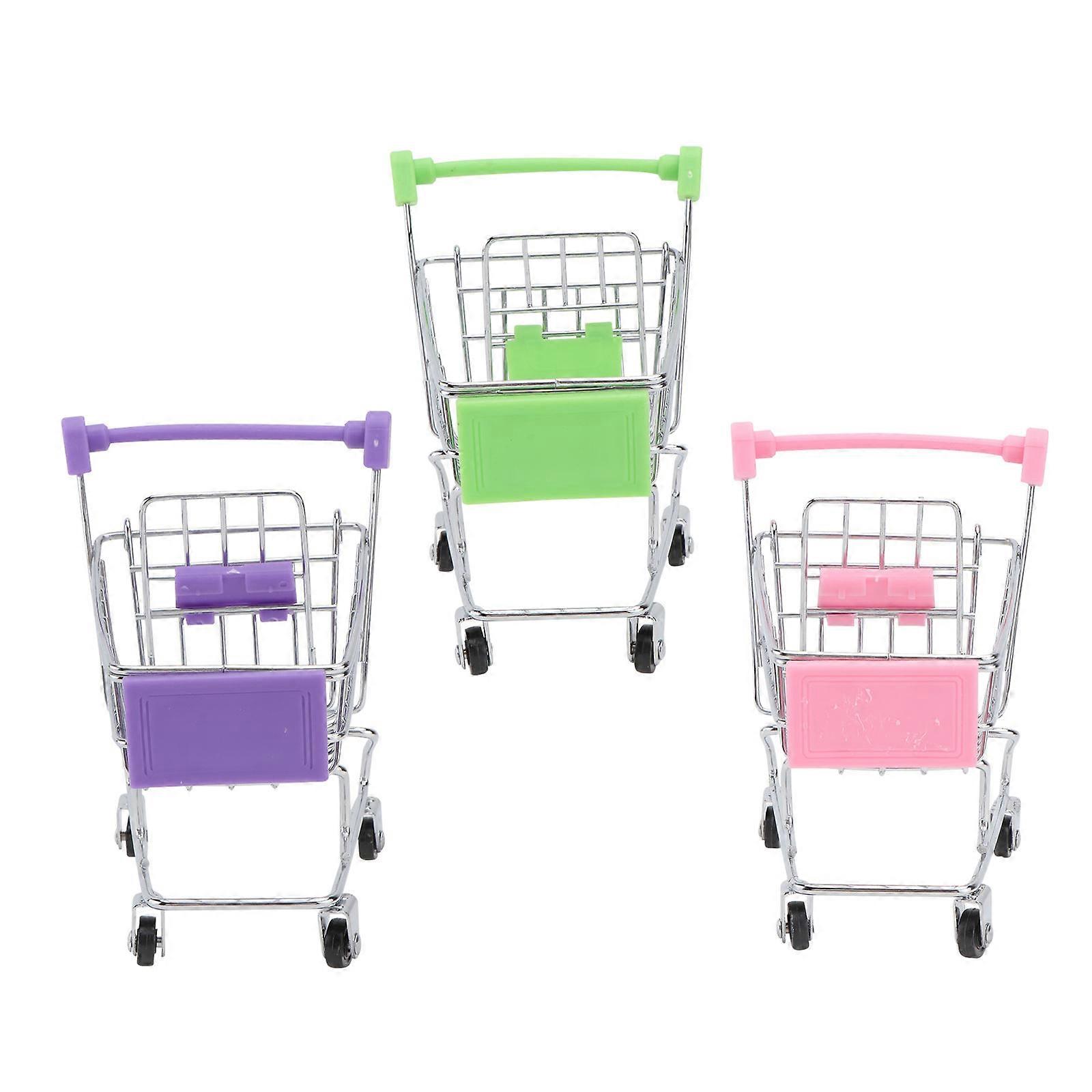 Role Play Trolley Mini Shopping Cart for Children 9Pcs Set with Iron Coating