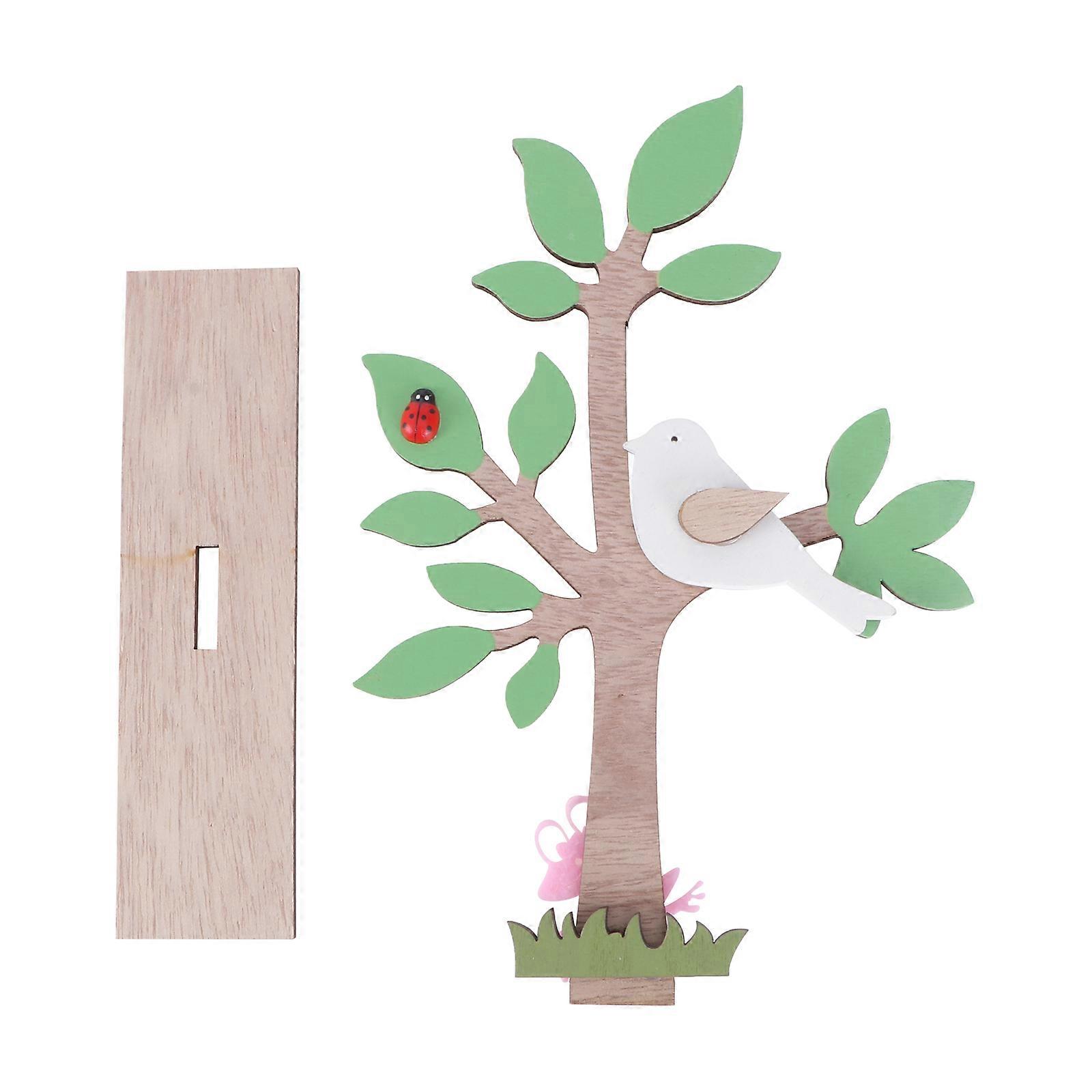 Easter Wood Decorations Cartoon Tree Bird Ornament for 2Pcs Desktop