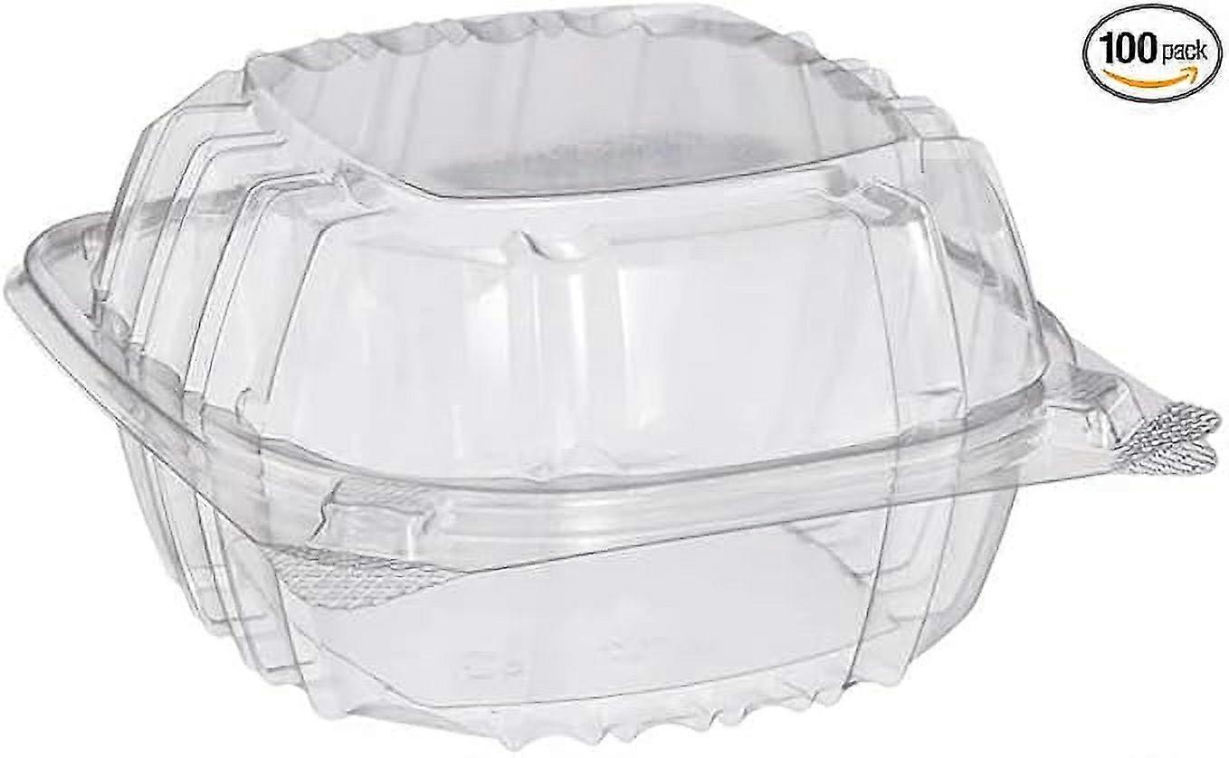 Dart C57PST1 Clear Plastic Seal Hinged-Lid Food Containers 6 x 6" [BULK] (50 Pack)