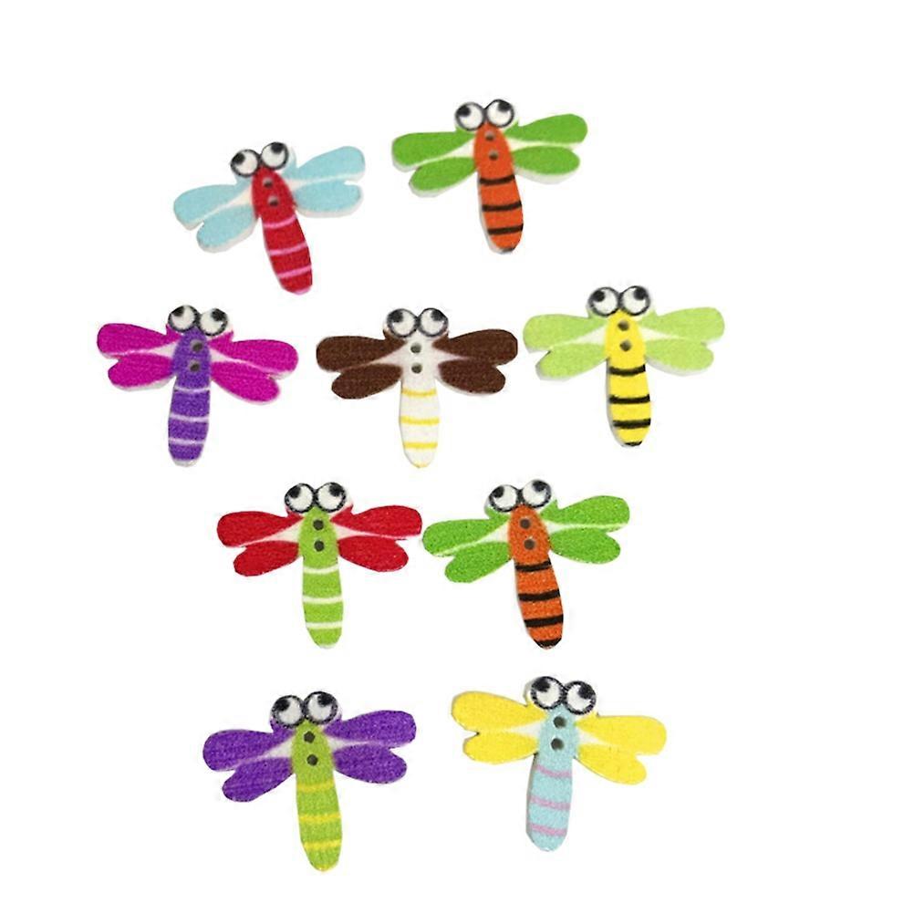 Colorful Printed Buttons for Decor Use 300Pcs Wooden Dragonfly Pattern Snaps